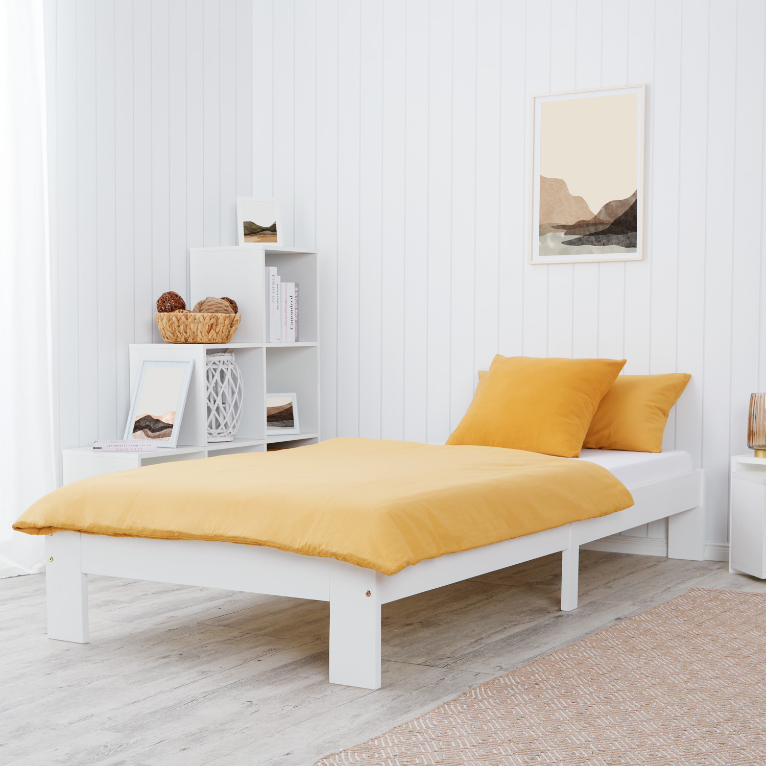 Wood Bed 90x200 cm White | Single Bed | with Slatted Frame | Solid | Kids Youth Guest Bedroom