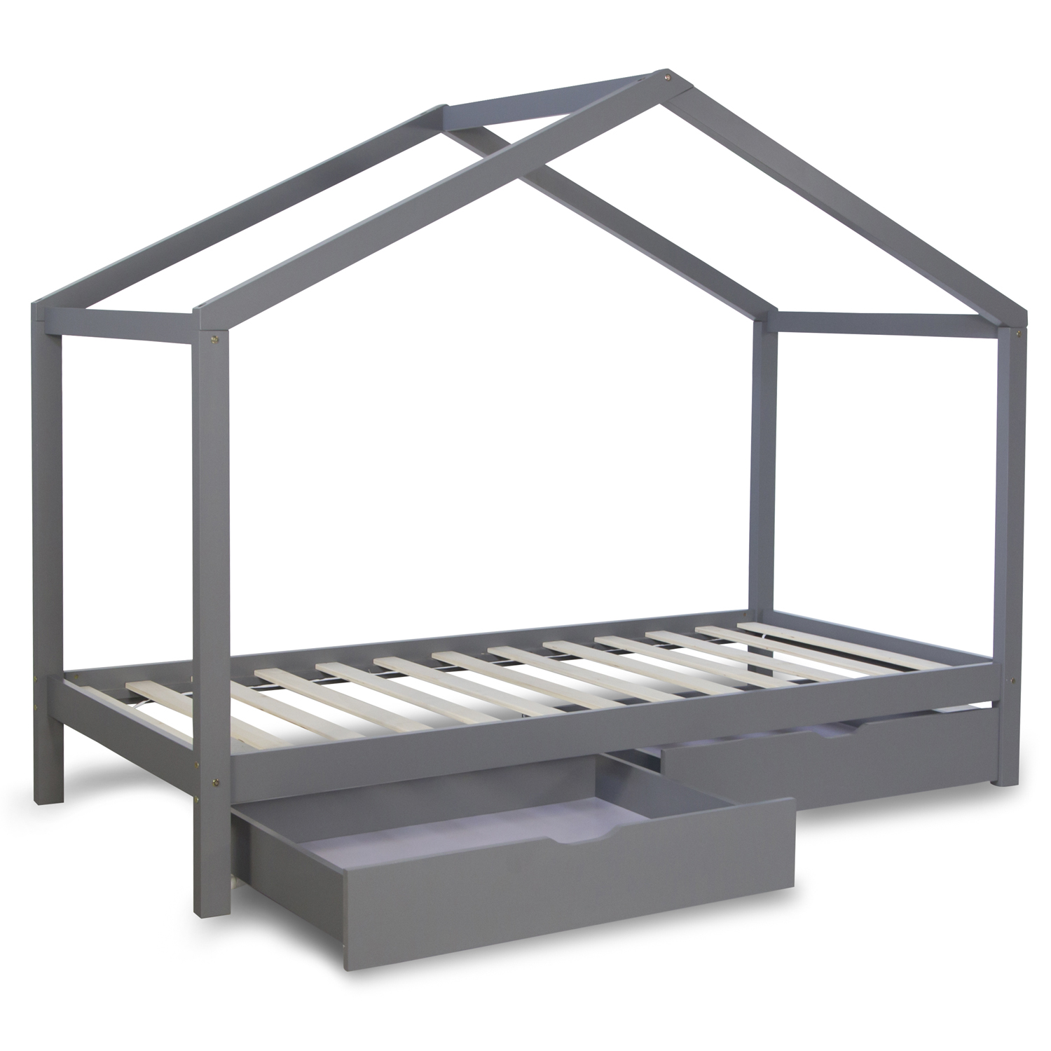 Children's Bed with mattress 90x200 House Bed Kids Bed Wooden Bed Grey Cot Drawer