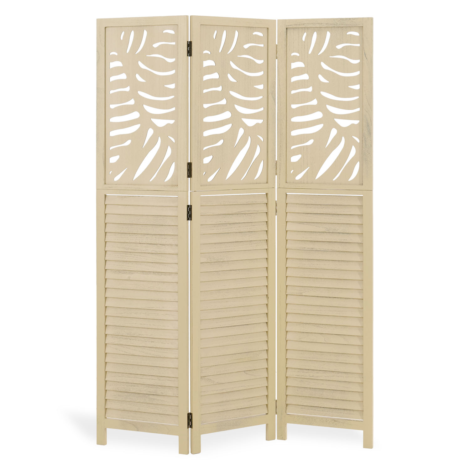 3-Panel "Natur" Folding Screen – Wooden Room Divider with Rattan Look & Pattern