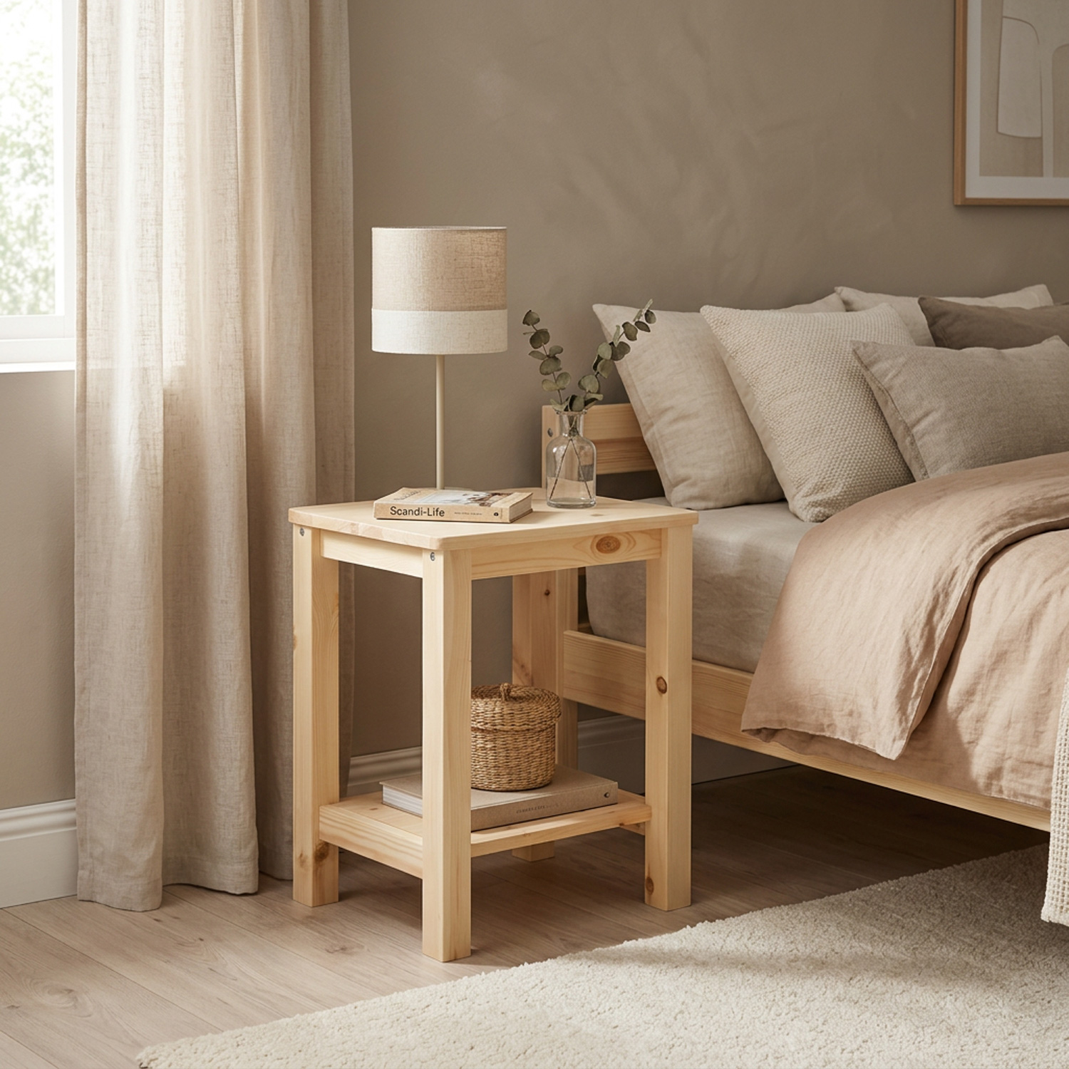 Side Table Grey White Natural Nightstand Wood Bedroom Coffee Table Living Room Table