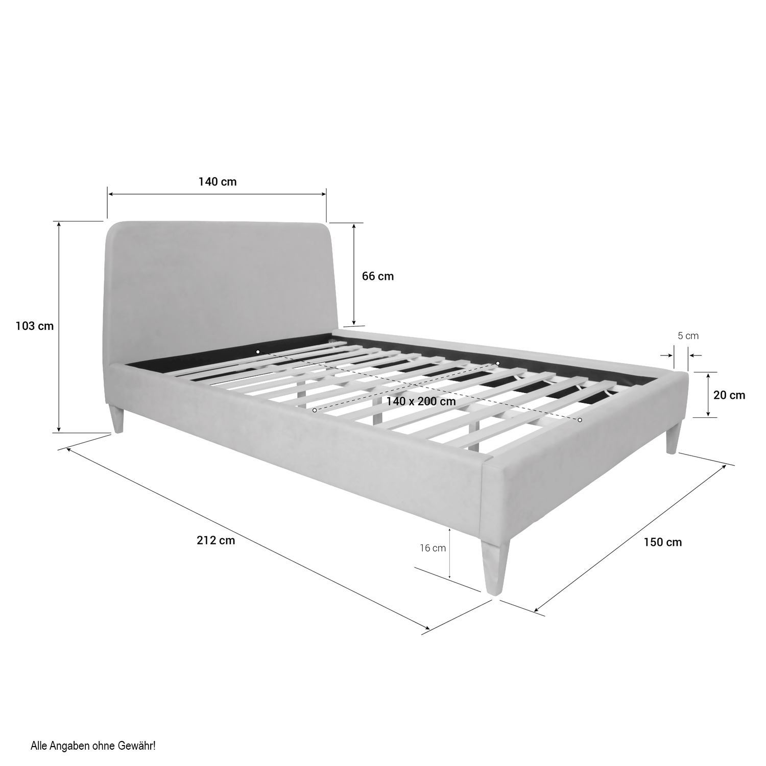 Upholstered bed 140x200 cm light blue | with slatted frame | double fabric bed frame