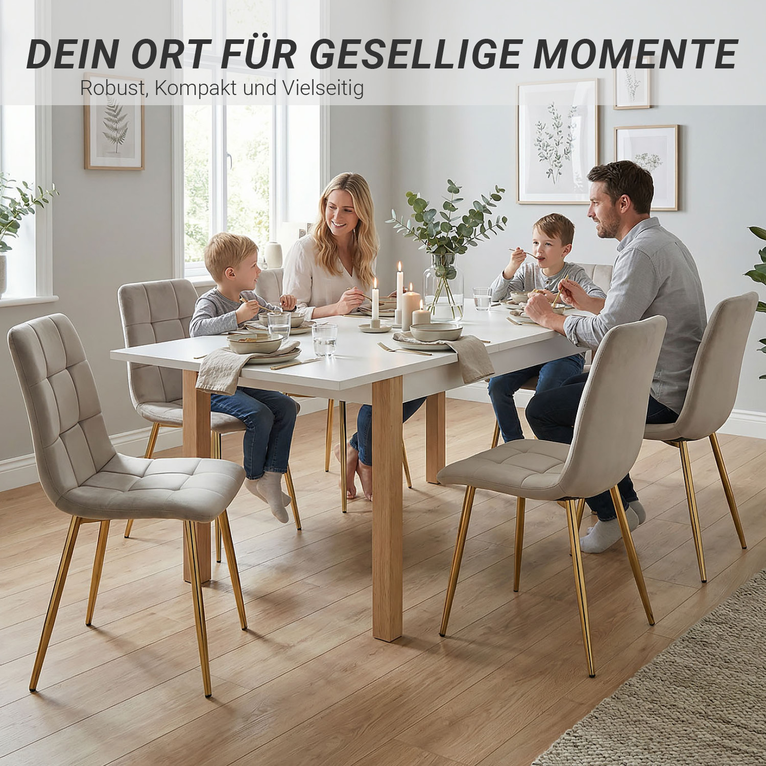 Modern Dining Table Kitchen Table Wooden Table 160x80 cm Beige Grey 8 Seater Extendable