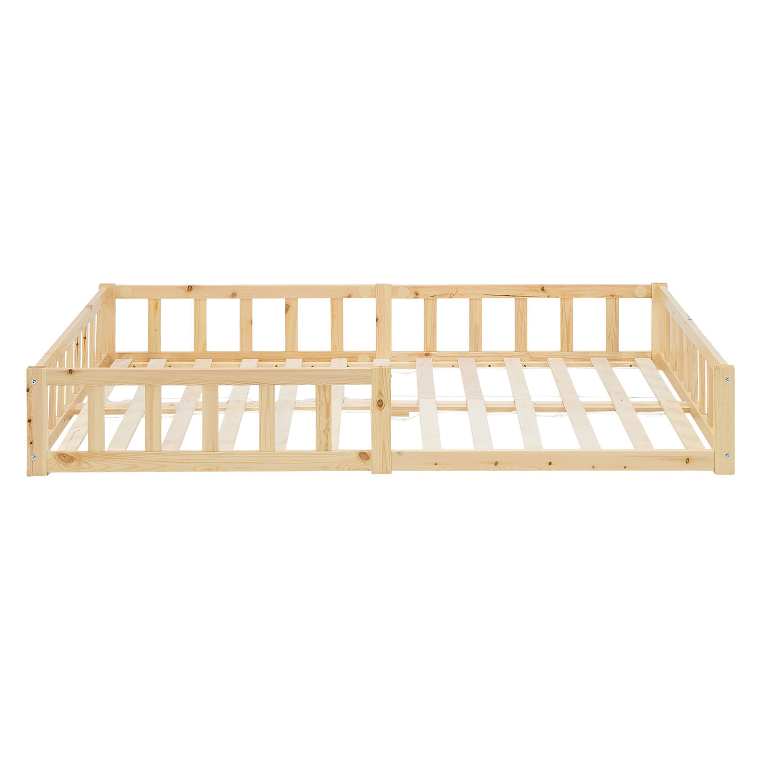 Children's Bed 120x200 Natural | Floor Bed with Slatted Frame | with Fall Protection | Montessori