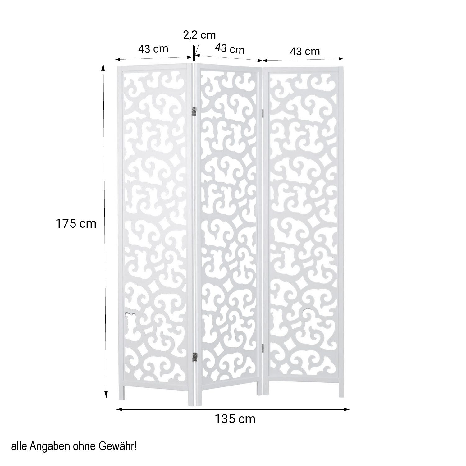 Paravent Raumteiler 3 oder 4 teilig Trennwand spanische Wand Sichtschutz Holz Weiß