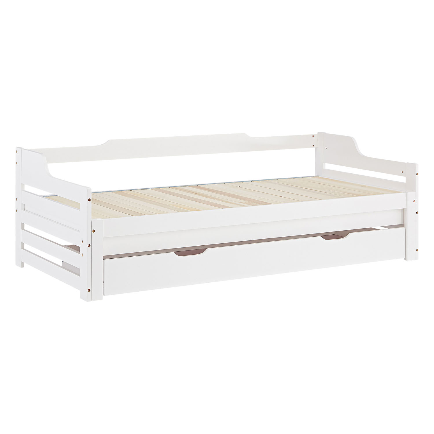 Wood Bed 90x200 cm White | Extendable to Double Bed | Storage | with Slatted Frame | Kids Youth Guest Bedroom