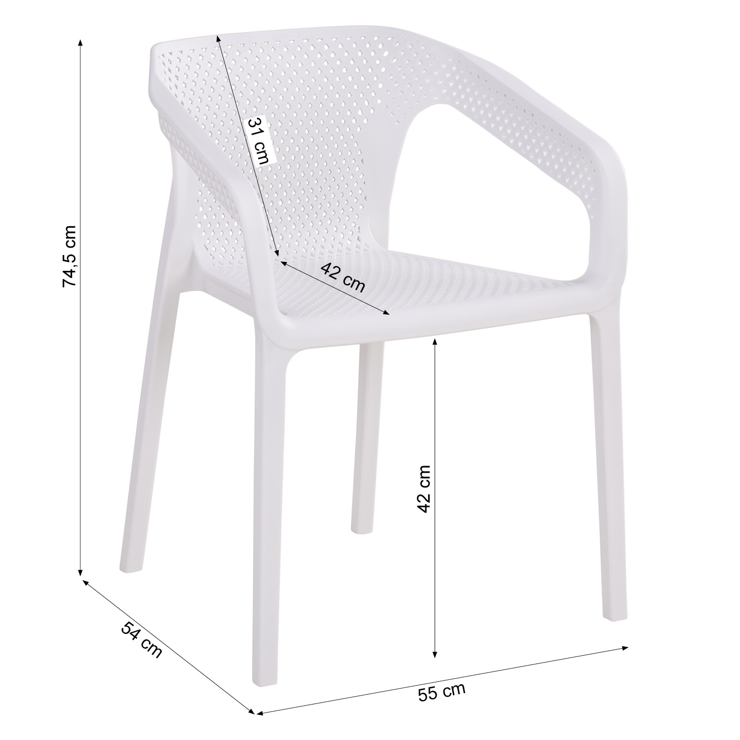 Gartenstuhl mit Armlehnen 4er Set Gartensessel Weiß Stühle Kunststoff Stapelstühle Balkonstuhl Outdoor-Stuhl