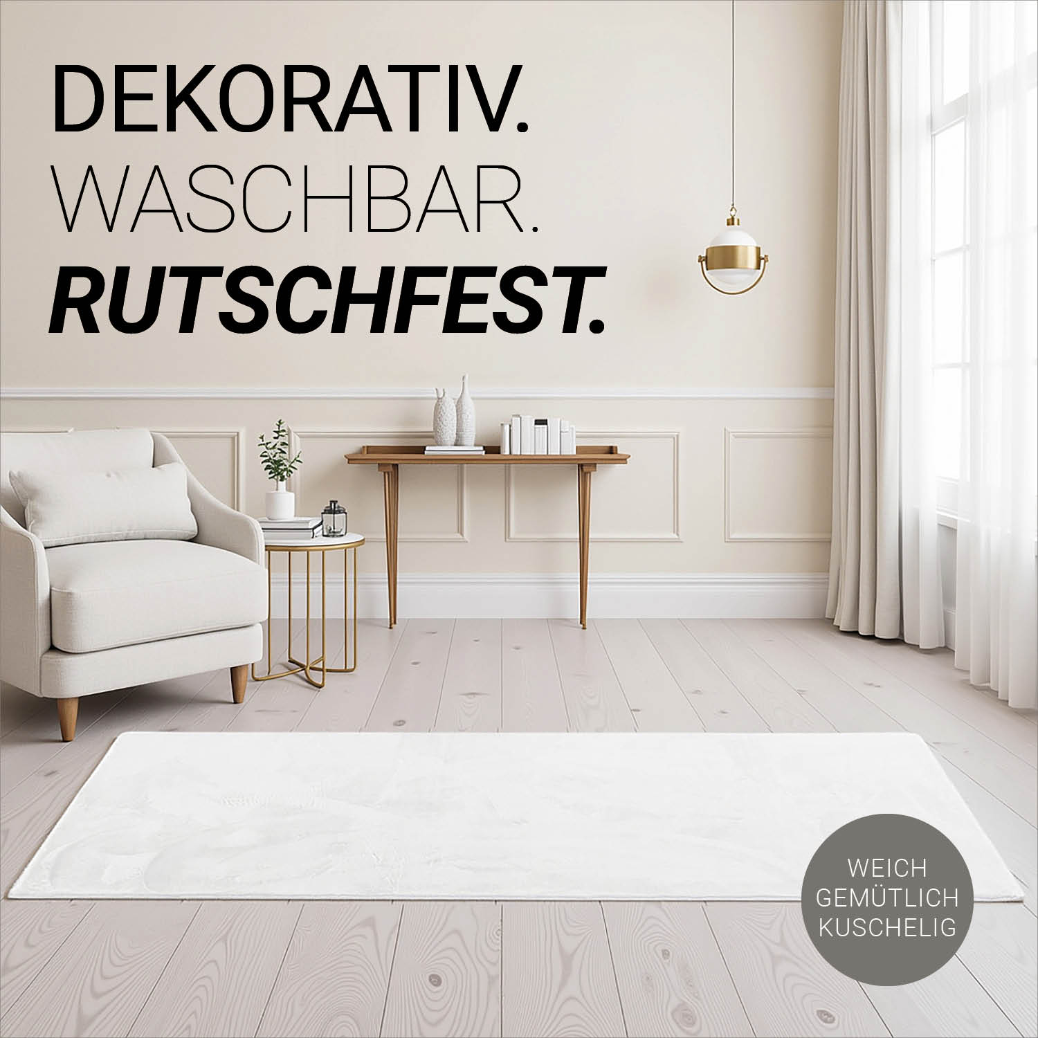 Soft White Rug 120x180 cm – Modern Short Pile Living Room Rug – Non Slip Bedroom Carpet – Washable Fluffy Area Rug