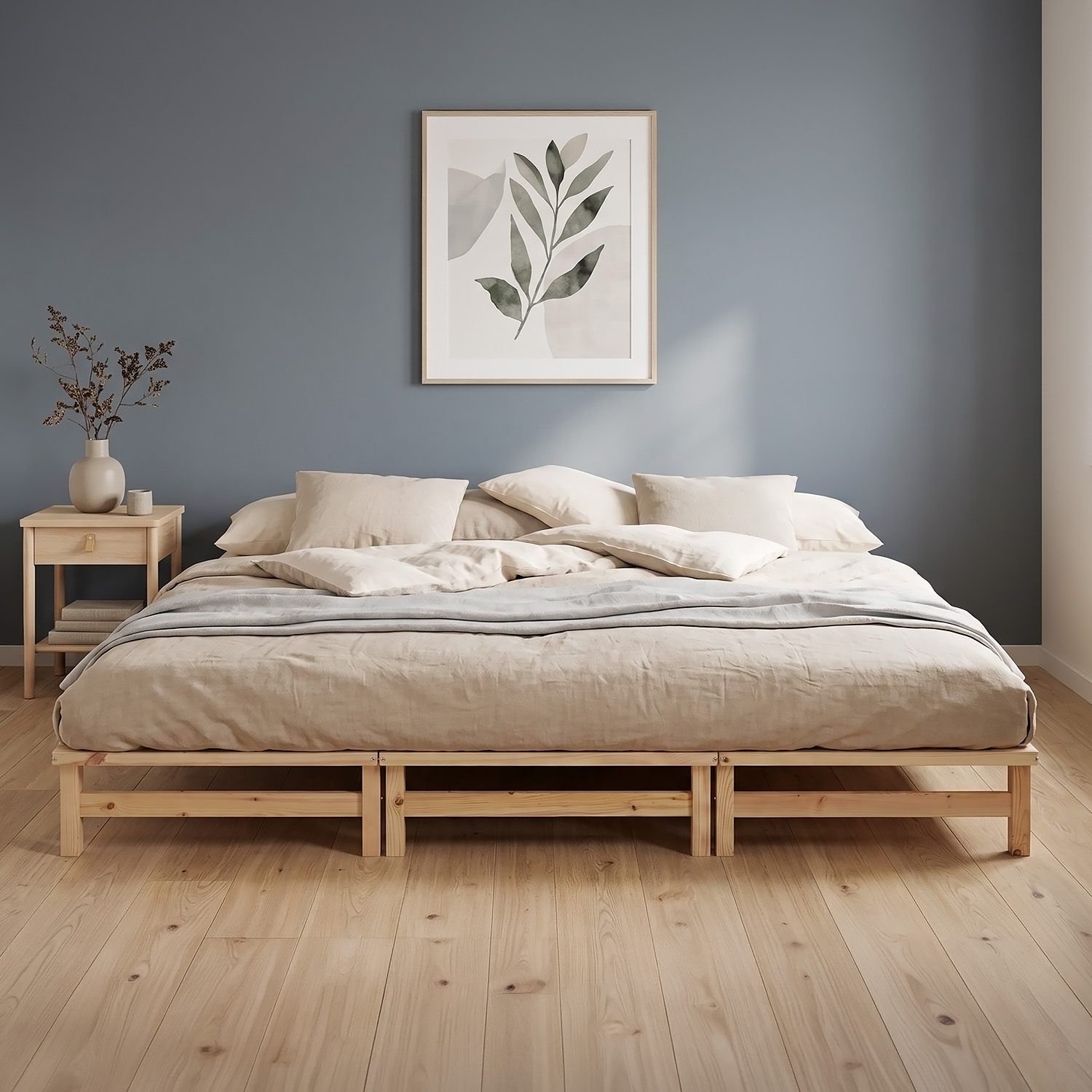 Family Bed 270x200 cm Natural | Maxi Pallet Bed XXL | with slatted frame | Wood | Can also be placed individually