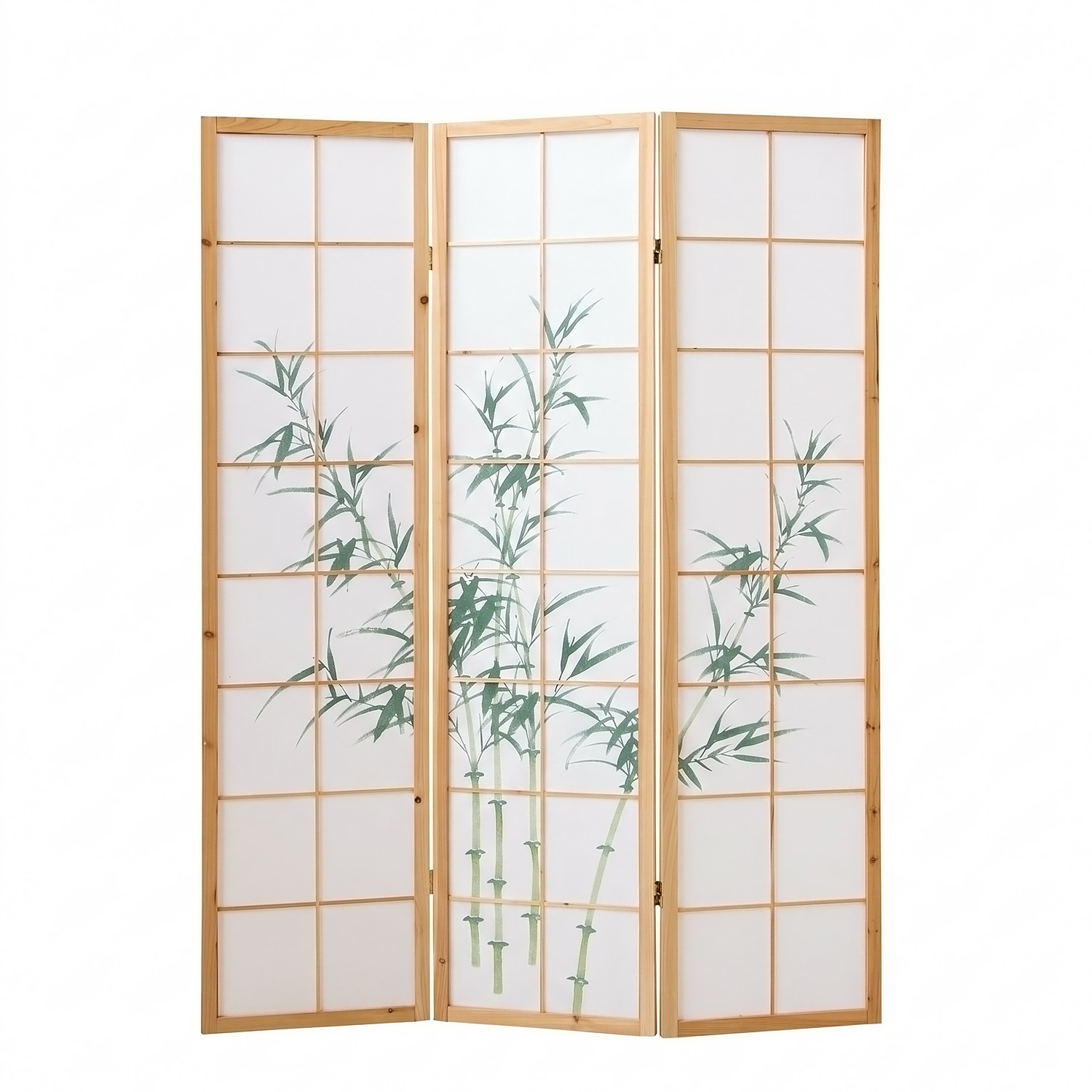3-Panel Natural Screen – Shoji Room Divider with Bamboo Motif, Made of Wood and Rice Paper