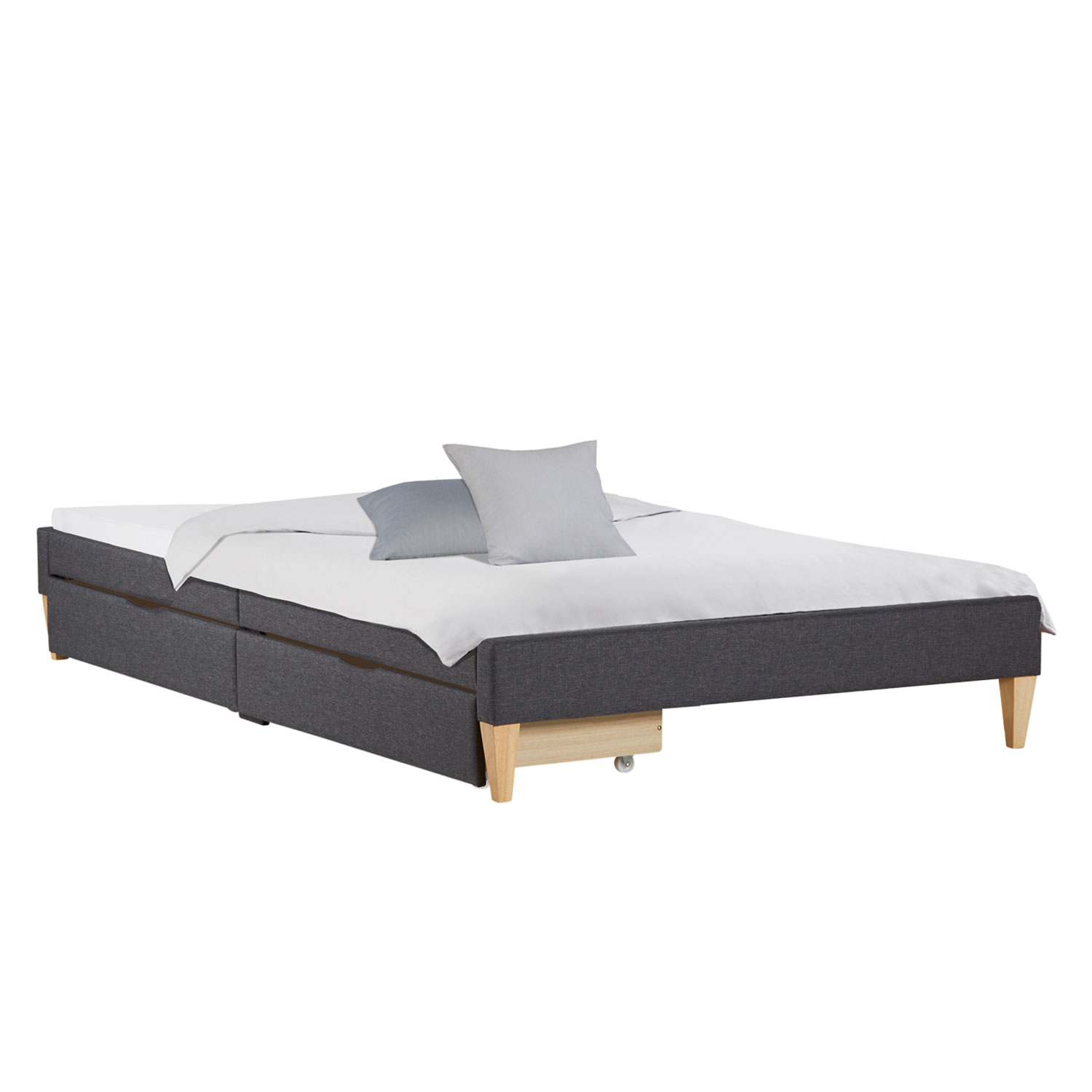 Upholstered Bed 140x200 cm with 2 Drawers Slatts Grey Fabric Bed Double Bed Futon Bed Frame Platform Bed Upholstered Bed 90 140 x200 cm Slatts Grey Fabric Bed Single Bed Double Bed Futon Bed Frame Platform Bed Mattress 2 Drawers