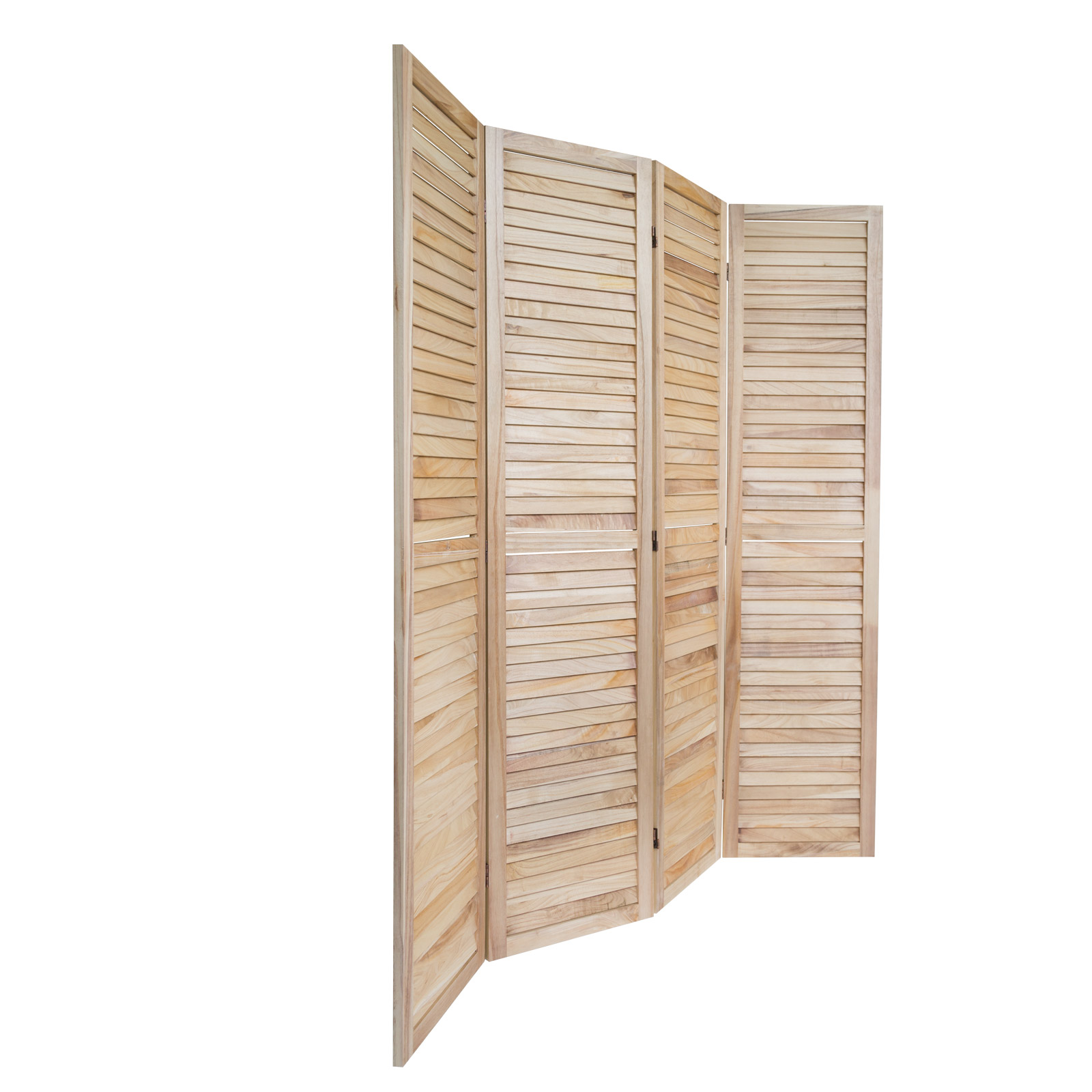 Paravent Natural Wooden Slats | 4-panel | Wood | Room Divider Partition Privacy Screen