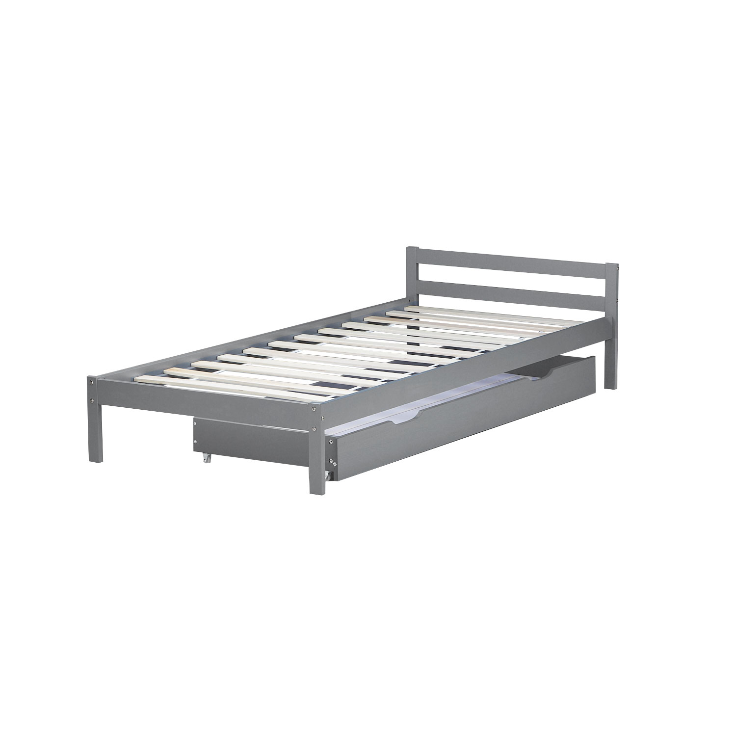 Wooden Bed Drawer Pull-Out Bed Box Storage with Castors Grey