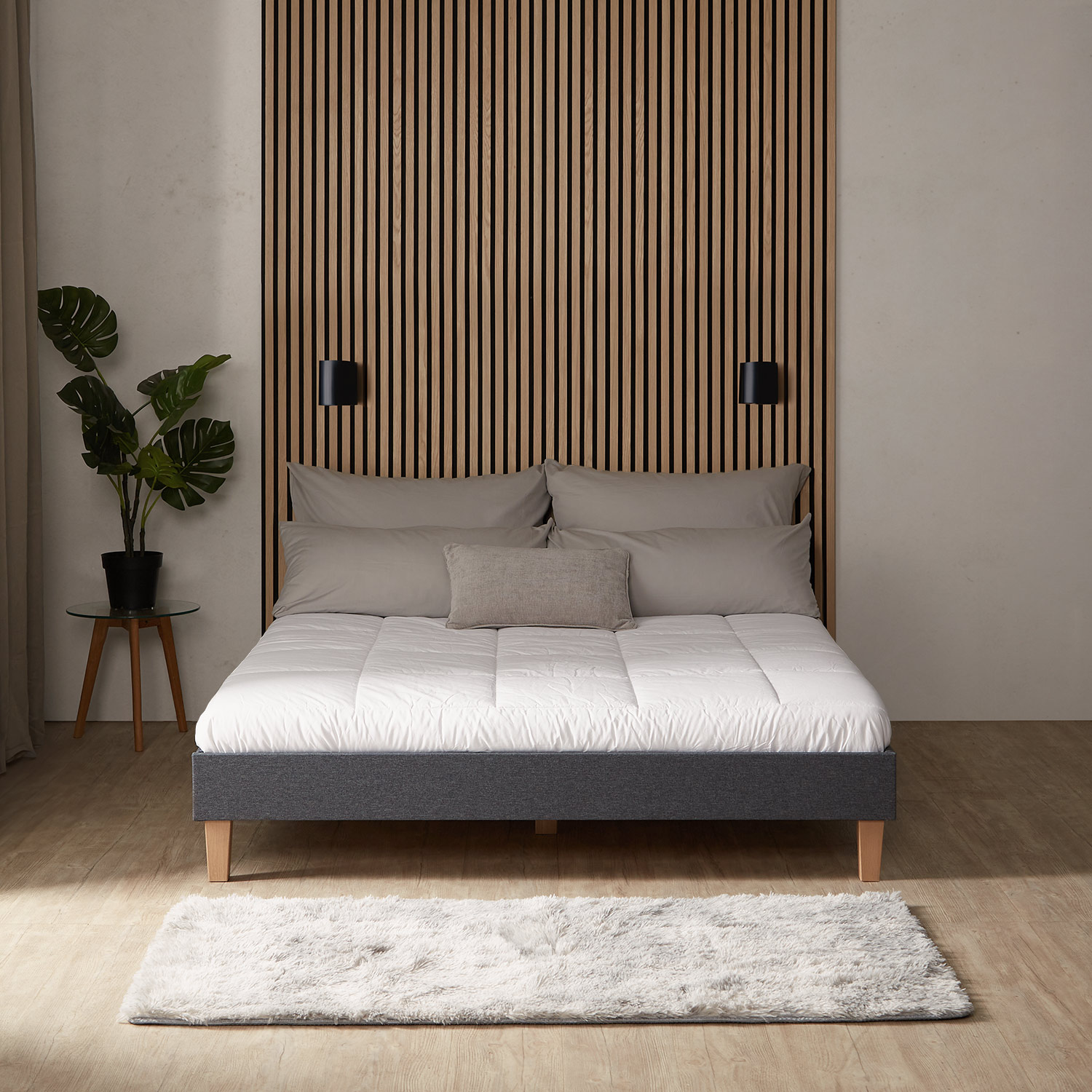 Upholstered Bed Frame Double Bed 160 x 200 cm Grey Futon Bed Platform Bed Fabric