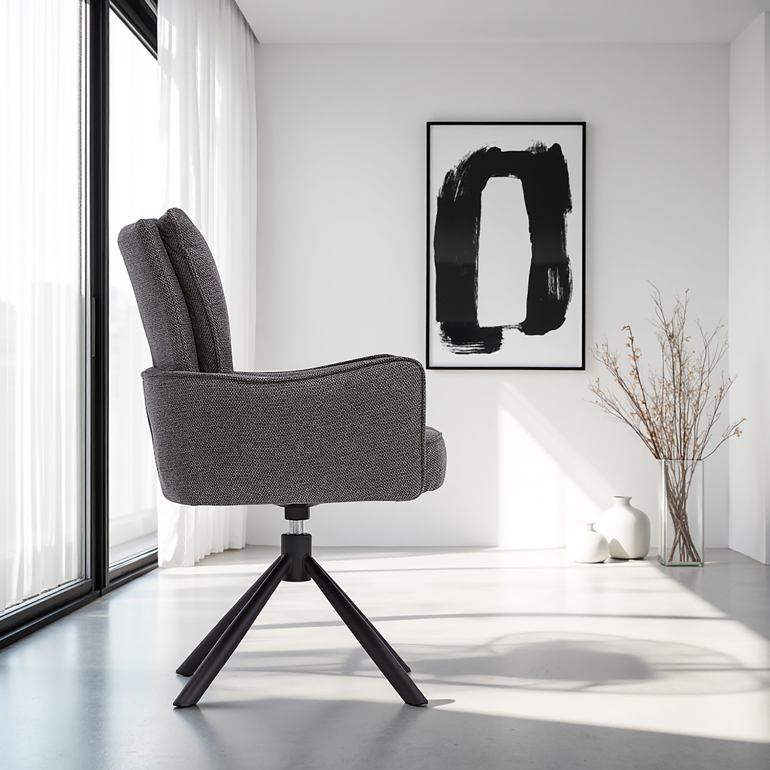 Set of 6 Upholstered Dining Chairs in Anthracite – Swivel Dining Chairs with Armrests & Metal Frame