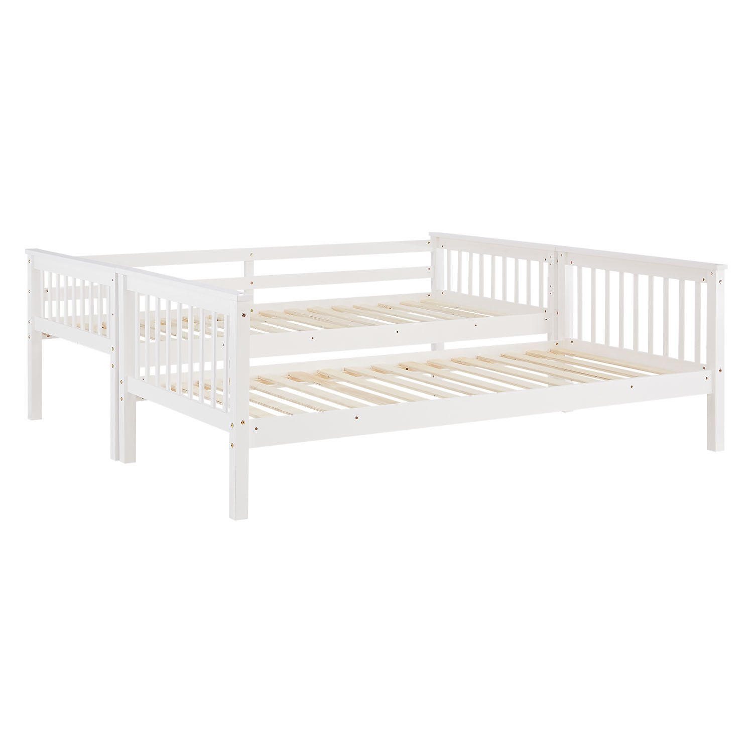 Kinderbett 90x200 Etagenbett Holzbett Weiß Jugendbett Doppelstockbett Rausfallschutz Umbaubar Matratze Stauraum