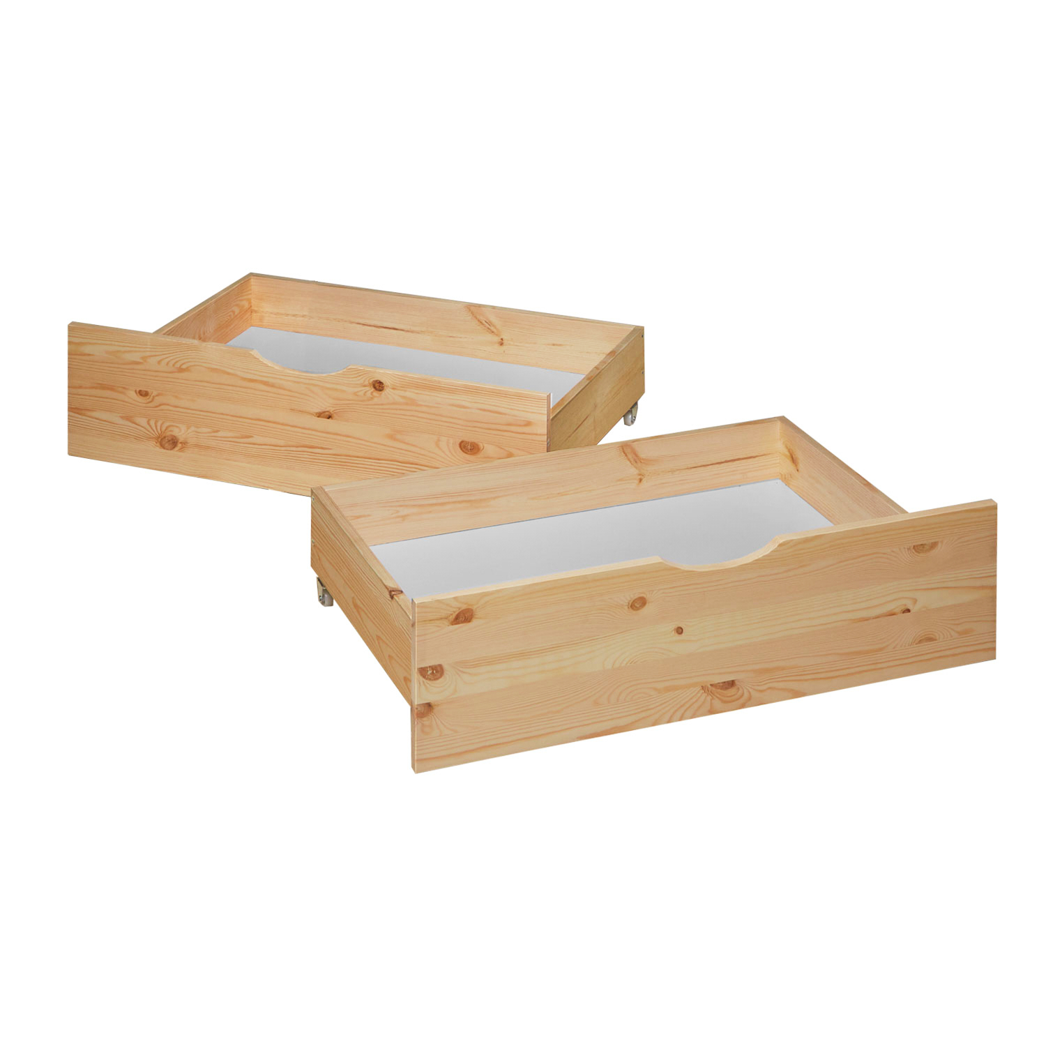 Bed Drawer Set of 2 Drawers Wood Storage with Rollers Pull-out Bed Box Natural