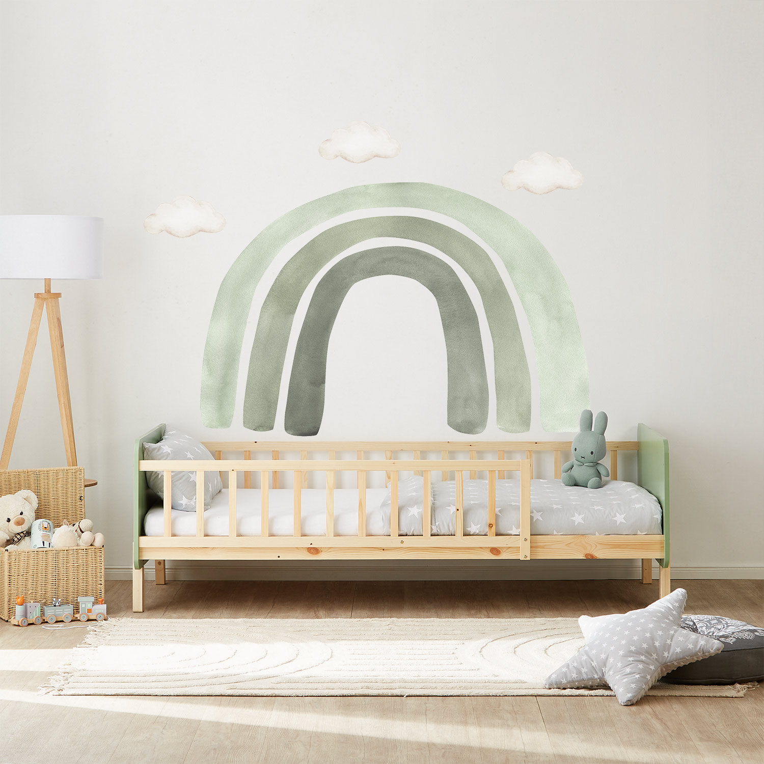 Single bed 90x200 cm Green with Mattress Wooden Bed frame Toddler bed with safety rail Kids bed Childrens bed Slatted frame