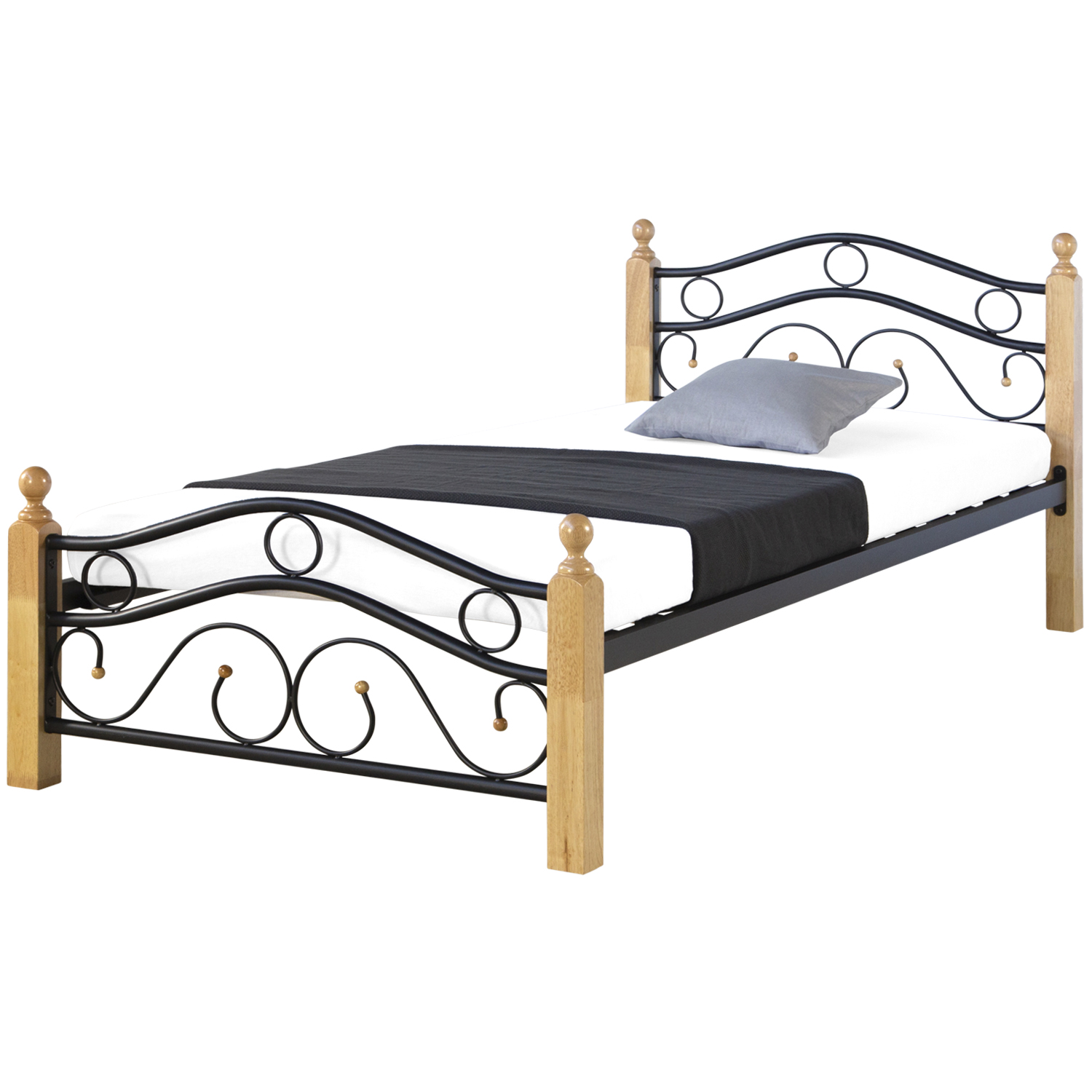 Black metal single bed, 90x200 cm, with a bed frame and slatted base - perfect for a youth bedroom
