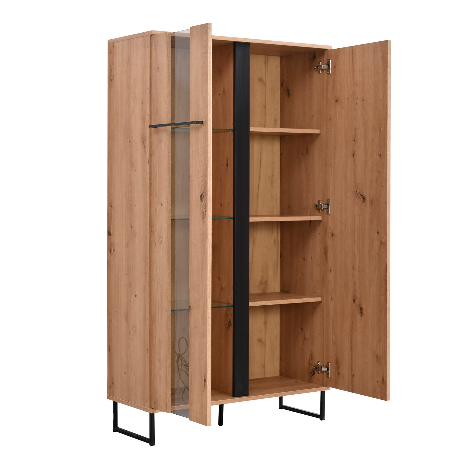 Highboard Display Cabinet with Compartments Living Room Cabinet Wood Natural Skid Feet Black
