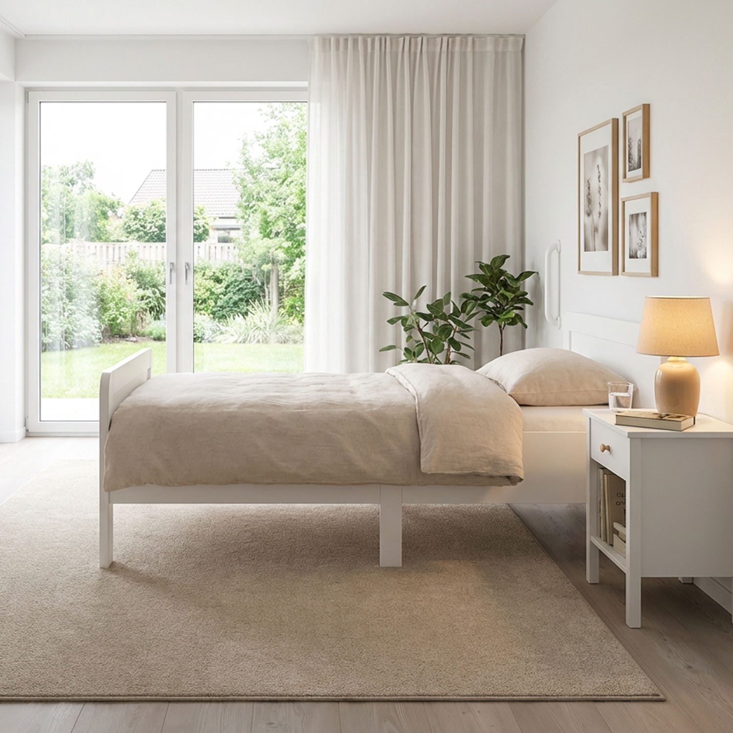 Comfort Bed 90x200 cm White | Senior Bed Height Adjustable with Slatted Frame | Single Bed | Wood
