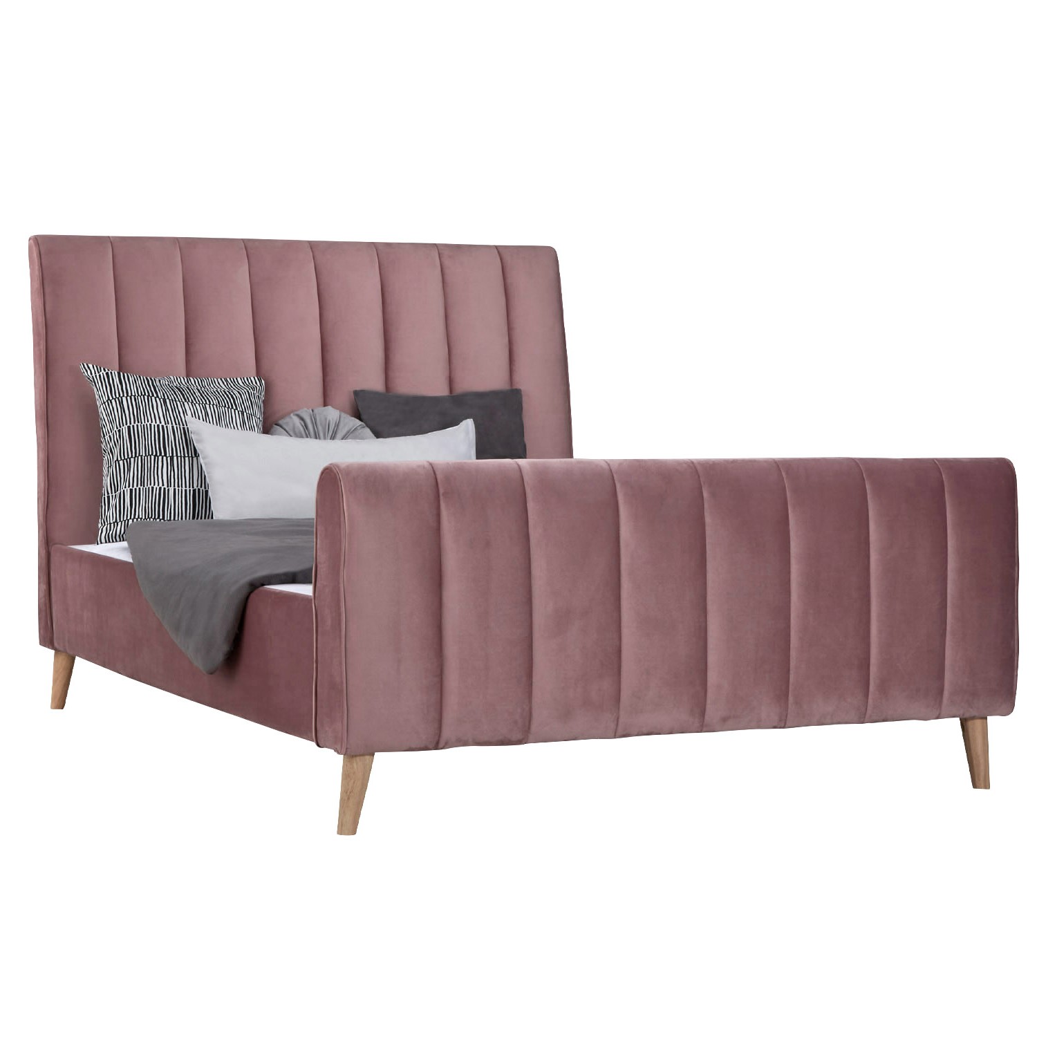 Upholstered Bed Velvet Pink Grey 140 x 200  cm with Slatted Frame Double Bed Fabric Bedstead 