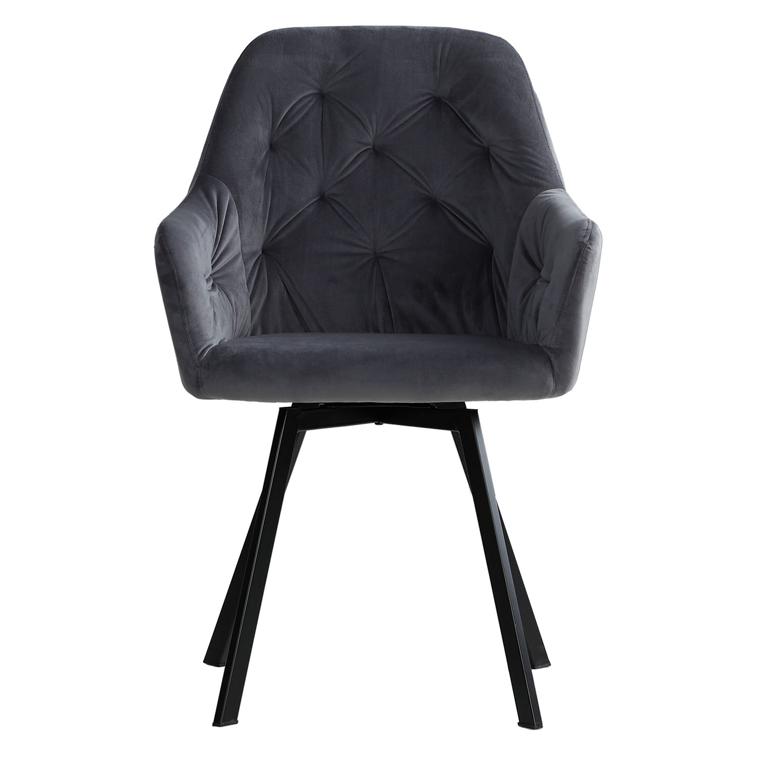 Set of 2 swivel upholstered chairs in gray velvet with armrests – Elegant dining chairs