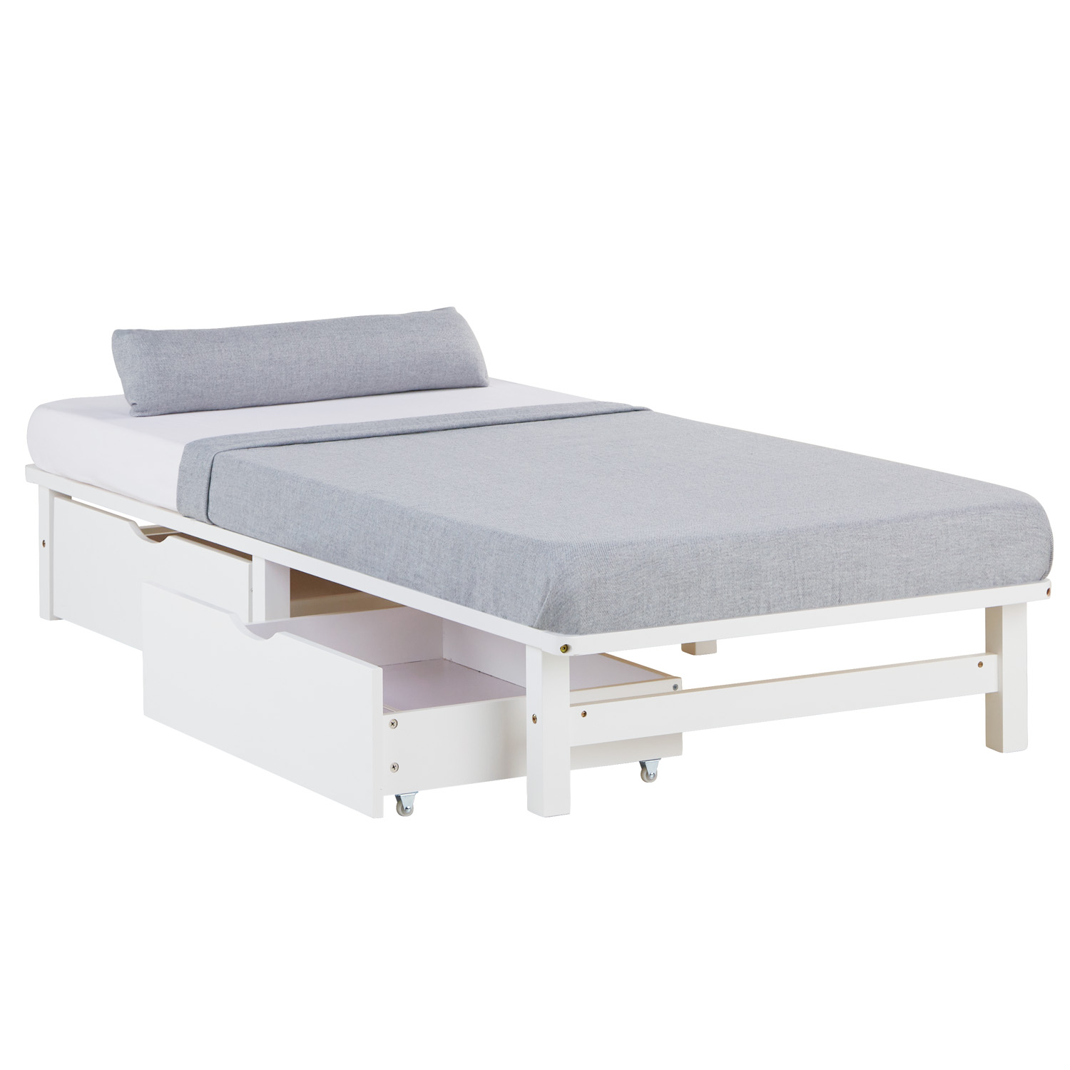 Pallet Bed 90x200 cm White | Single Bed with Storage Drawers | with Mattress | Wood | Kids Youth Guest Bedroom