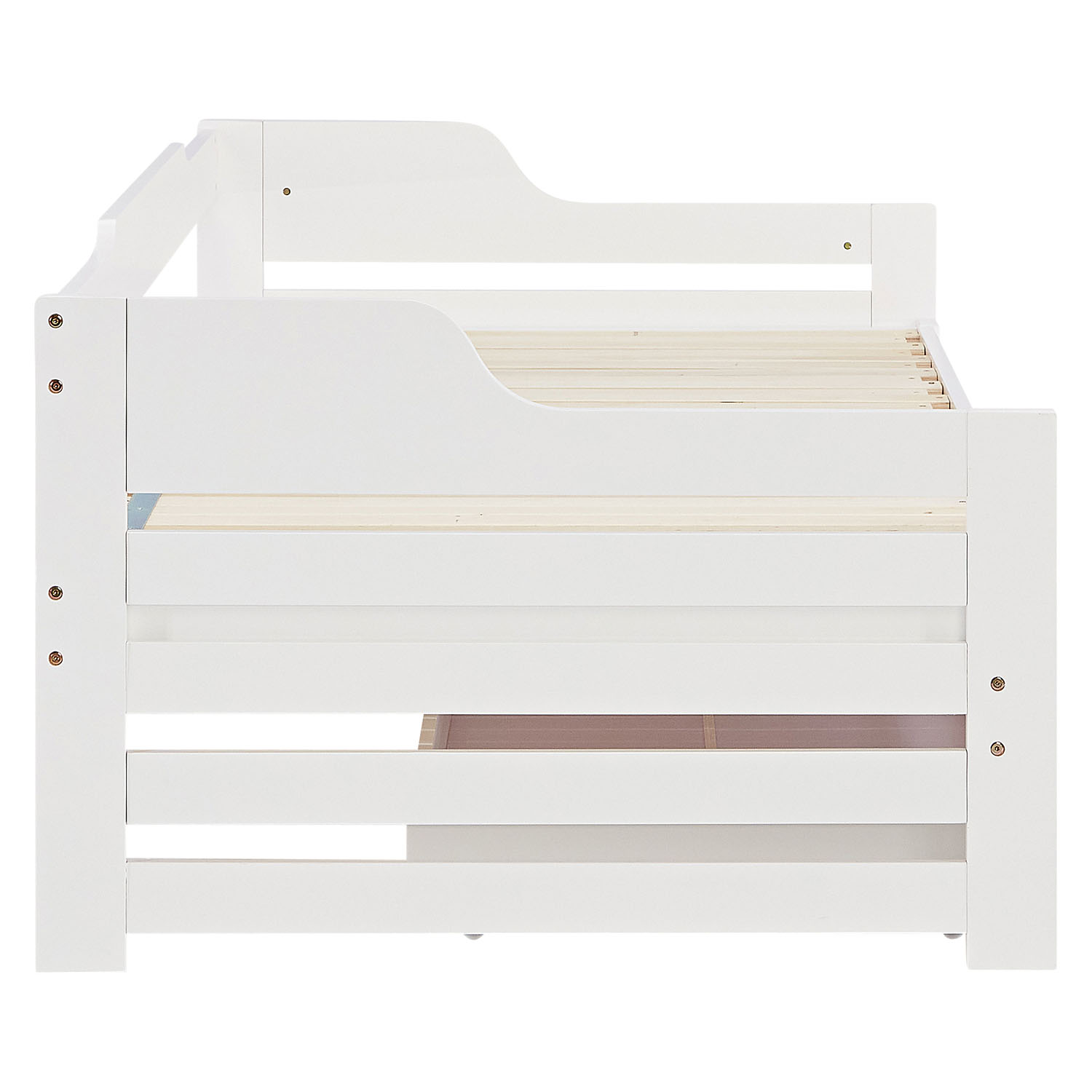 Wood Bed 90x200 cm White | Extendable to Double Bed | Storage | with Slatted Frame | Kids Youth Guest Bedroom