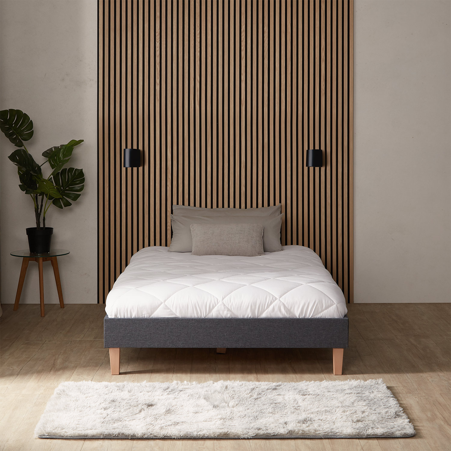 Upholstered Bed Frame Double Bed 120 x 200 cm Grey Futon Bed Platform Bed Fabric