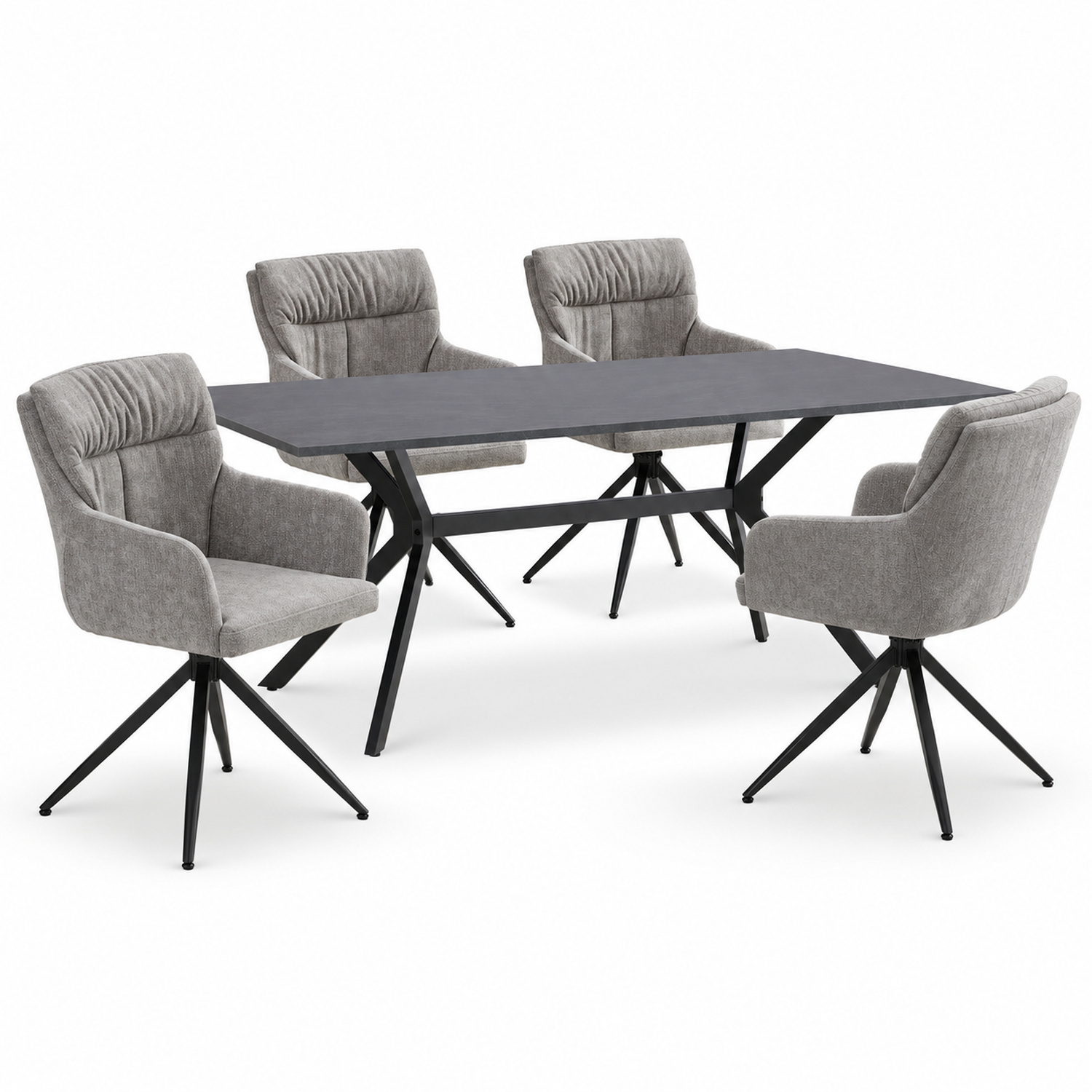 Esstisch mit 4 oder 6 Stühlen Set Essgruppe Polsterstühle Drehbar Grau Esszimmertisch 180x90 cm Metall Schiefer Anthrazit