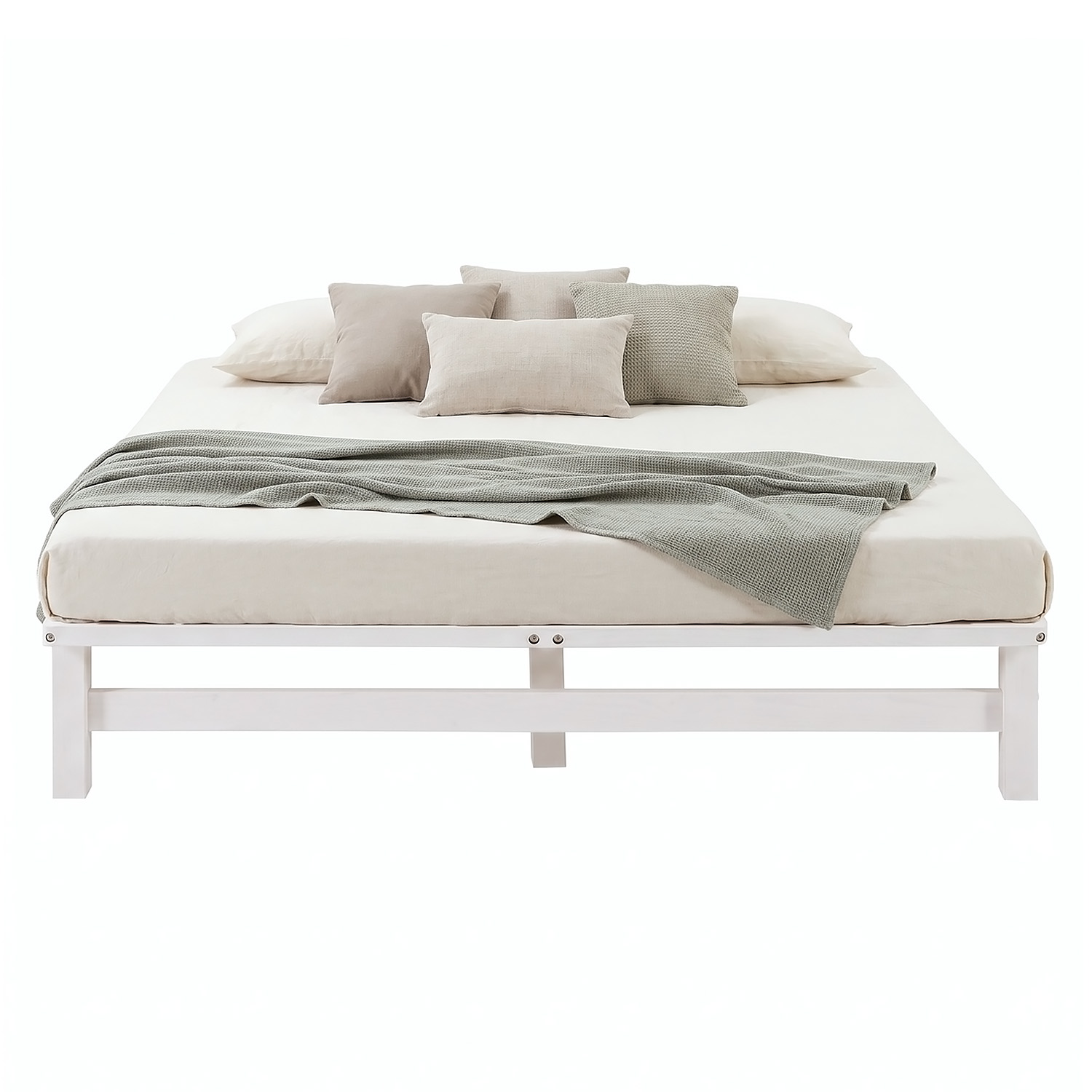Pallet Bed 140x200 cm White – Wooden Double Bed with Mattress & Slatted Base for Teen Rooms, Guest Rooms, and Bedrooms