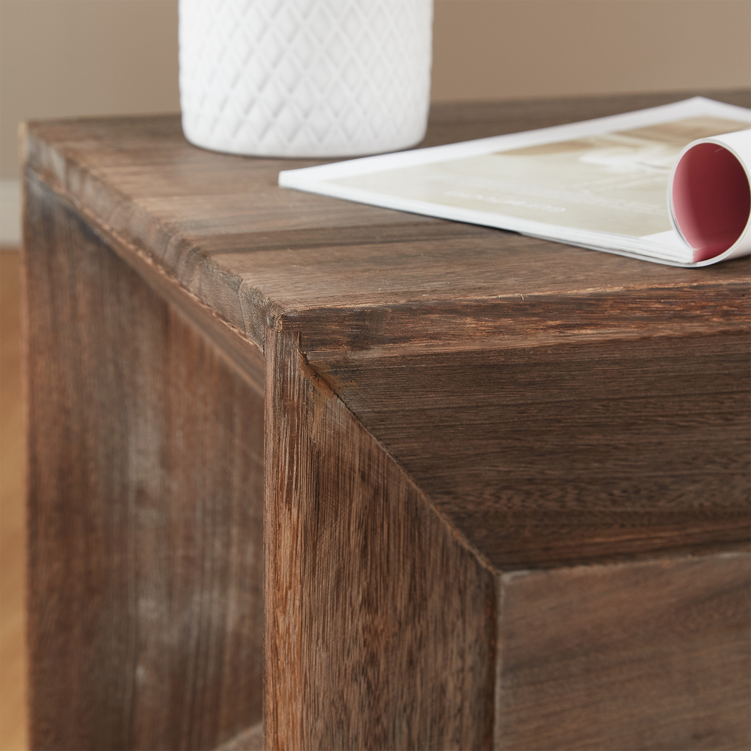 Stool Side Table Wooden Seating Cube Bedside Table Brown Vintage