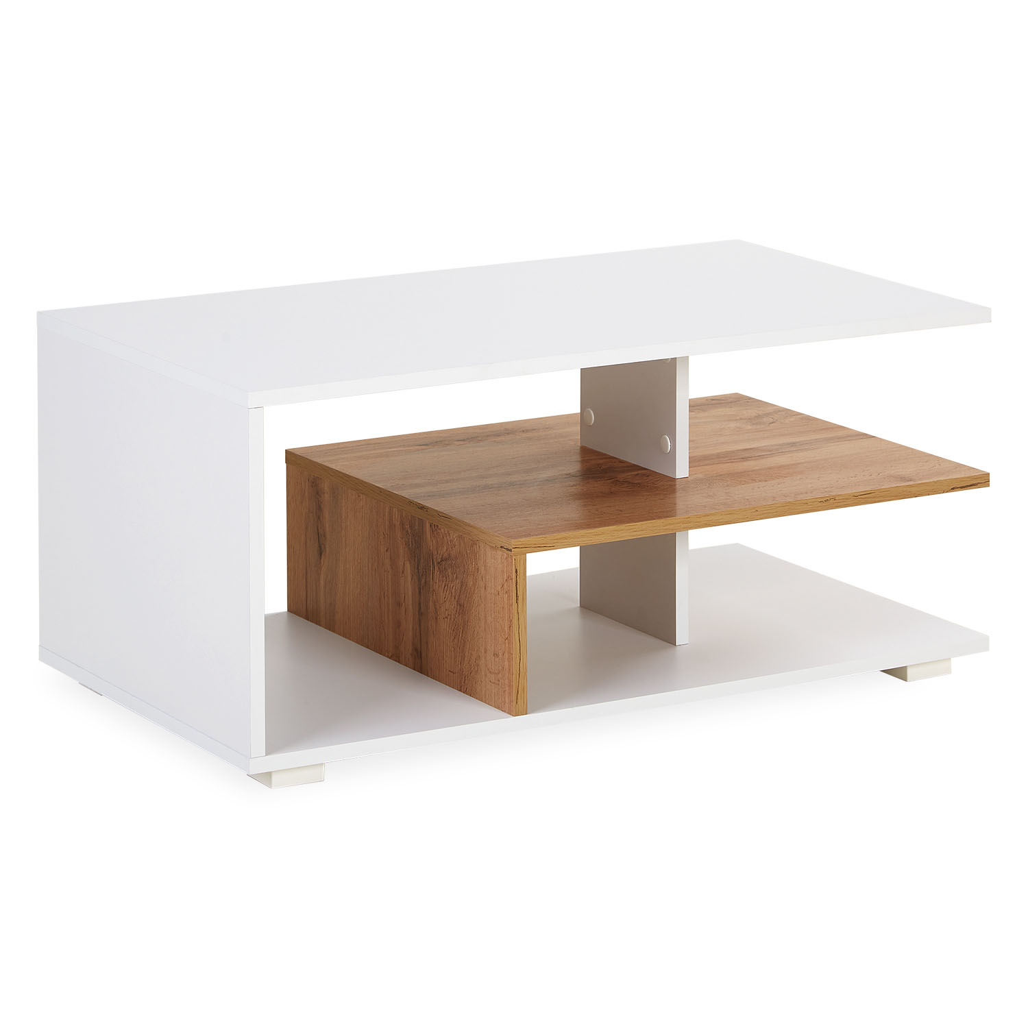 Table Basse de Bois 90x50 cm Table de Salon Table D'Appoint Moderne Blanc Massif Chêne