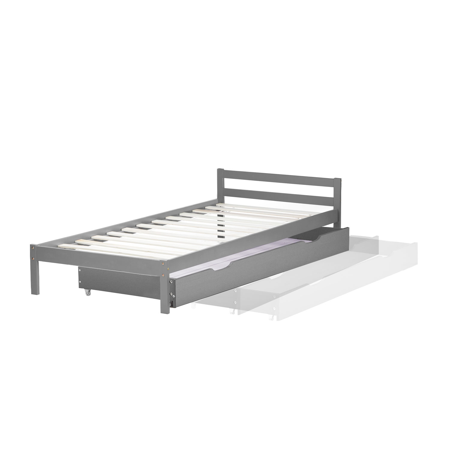 Wooden Bed Drawer Pull-Out Bed Box Storage with Castors Grey