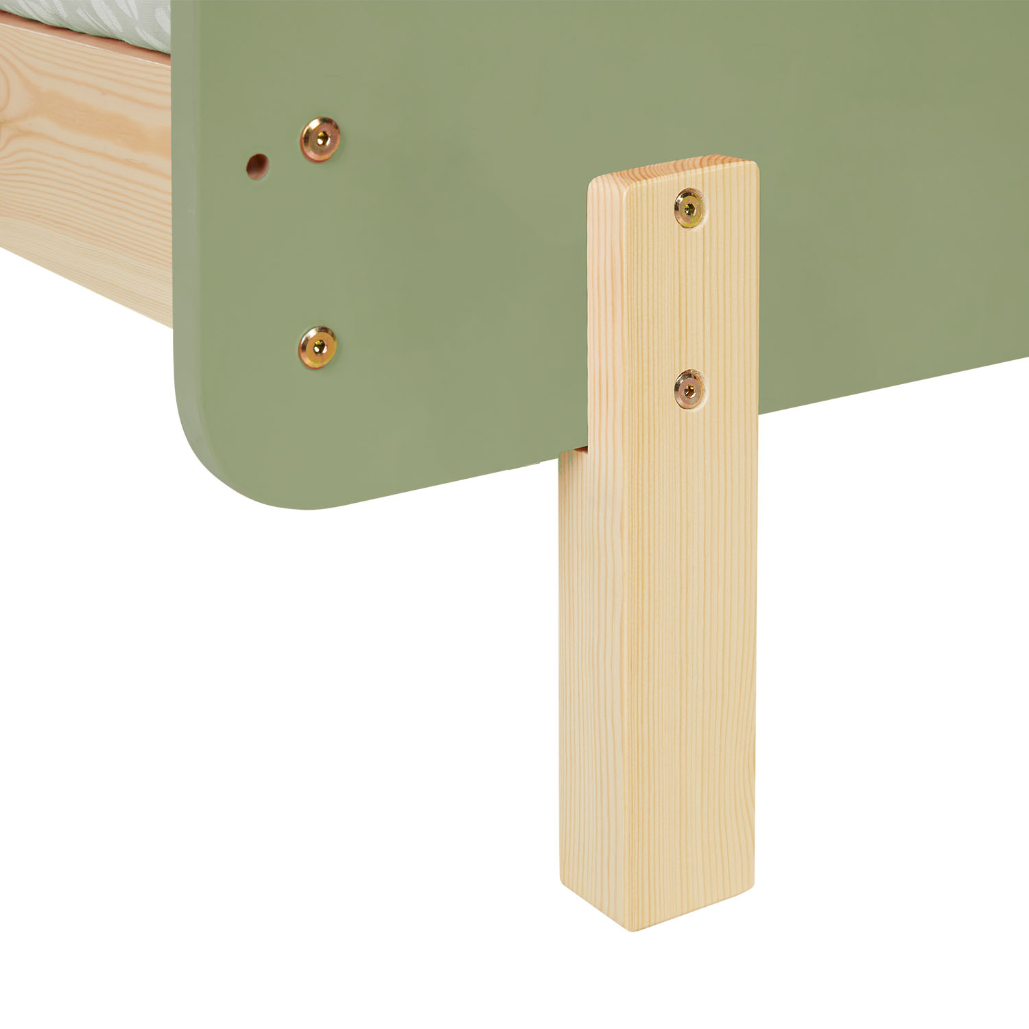 Children's Bed 90x200 cm Green Natural | Retro Bed with Fall Protection | Single Bed | with Slatted Frame | Wood