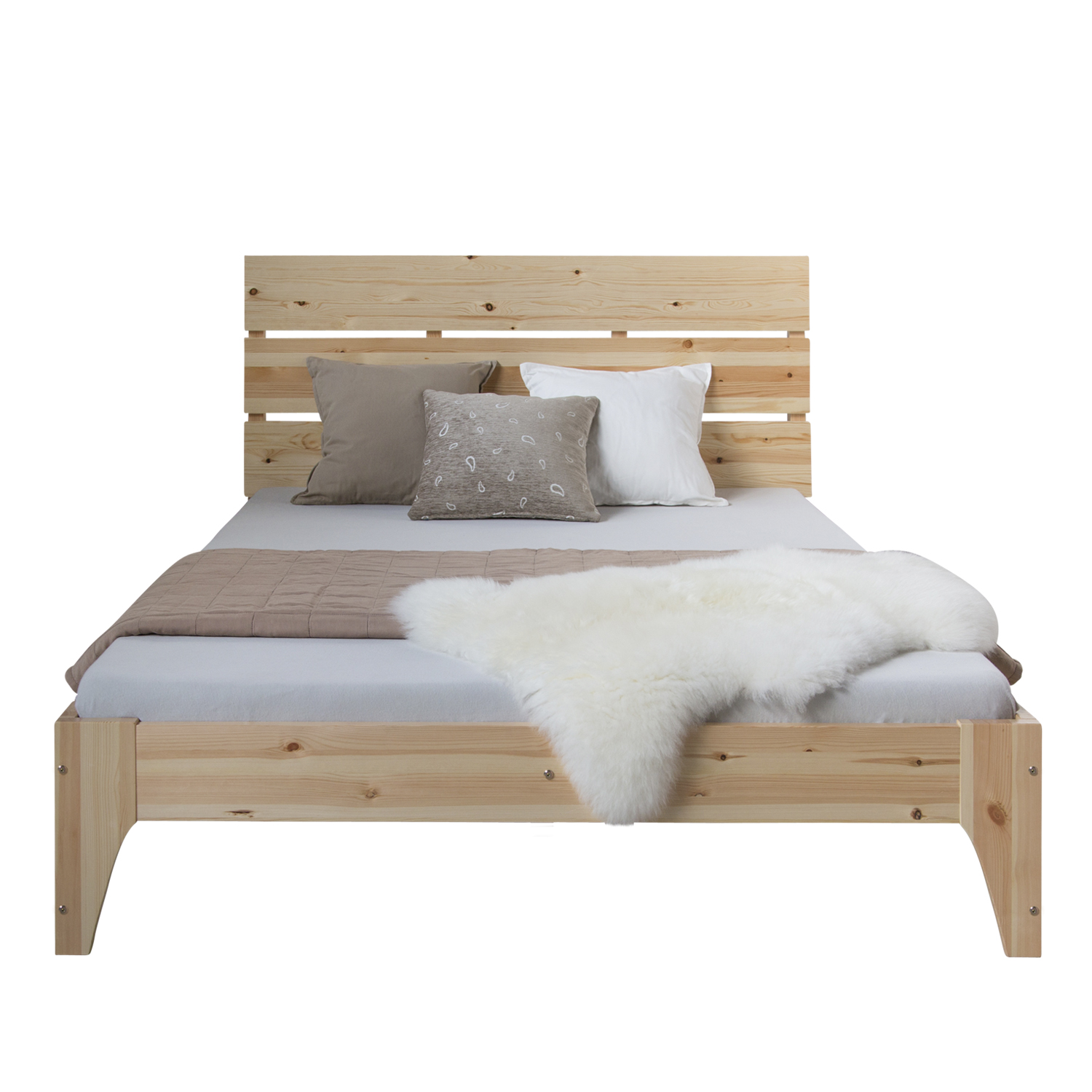 Wooden Bed 140x200 cm Natural Pine – Skandi-Style Double Bed with Slatted Base