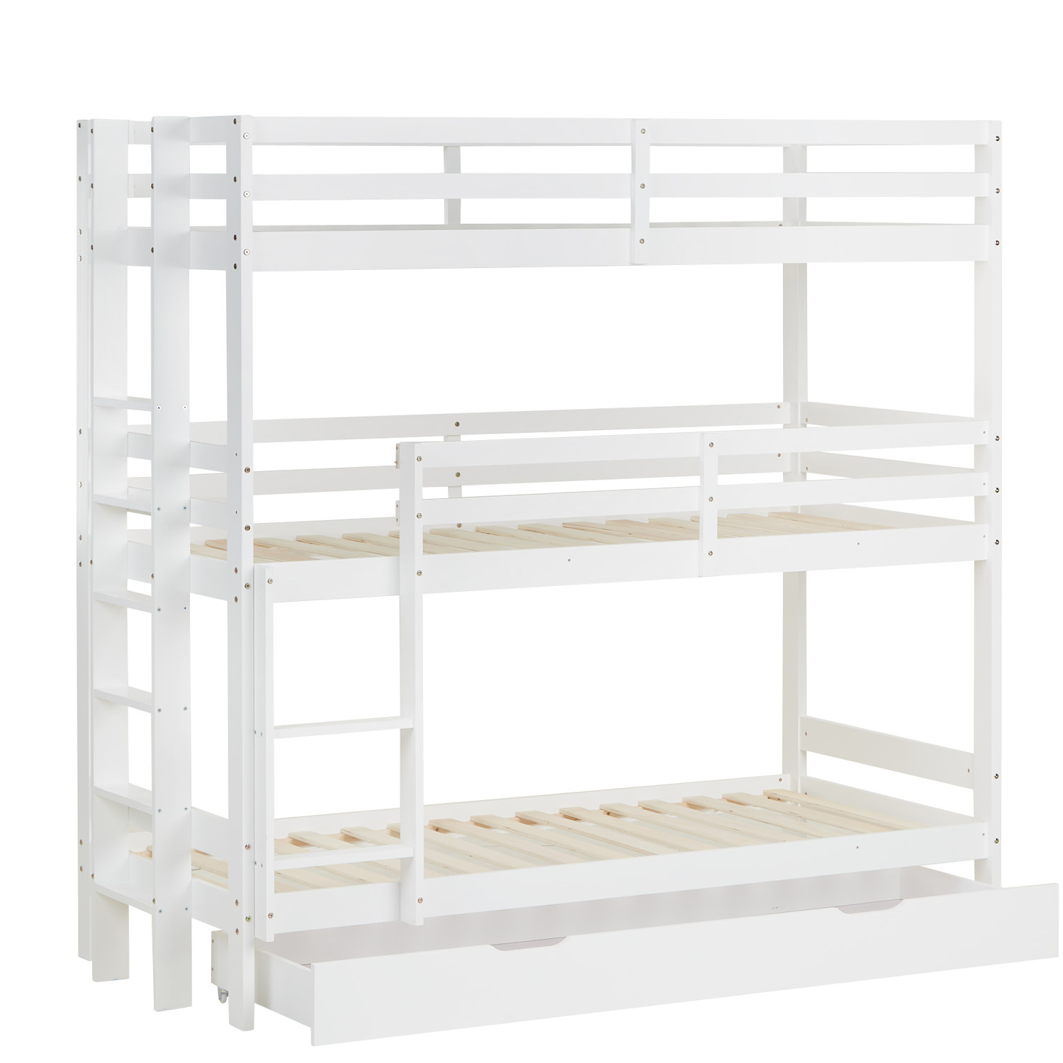 Triple Bunk Bed 90x200 with Mattresses Children´s Bed High Sleeper Cot White Wood Loft Bed Kids Bed