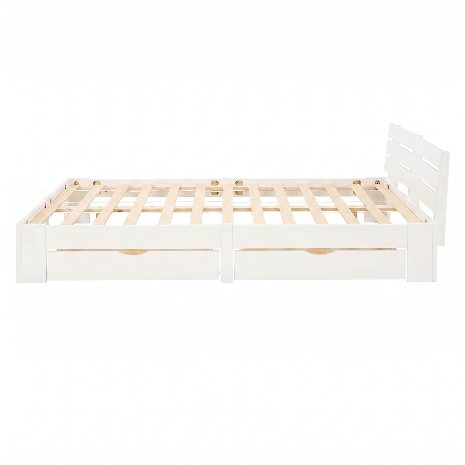 Wood Bed 180x200 cm White | Double Bed with Storage Drawers | with Slatted Frame | Solid | Kids Youth Guest Bedroom