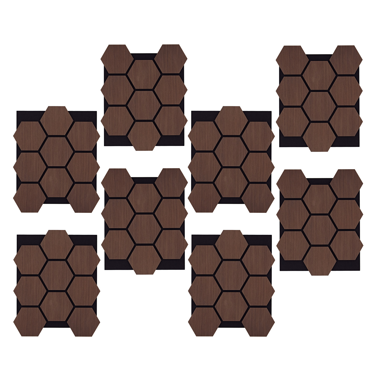 Acoustic Panels Wall Panels Hexagon Honeycomb 76 x 62 cm Brown Walnut | Wood | 8-piece Set | 3D