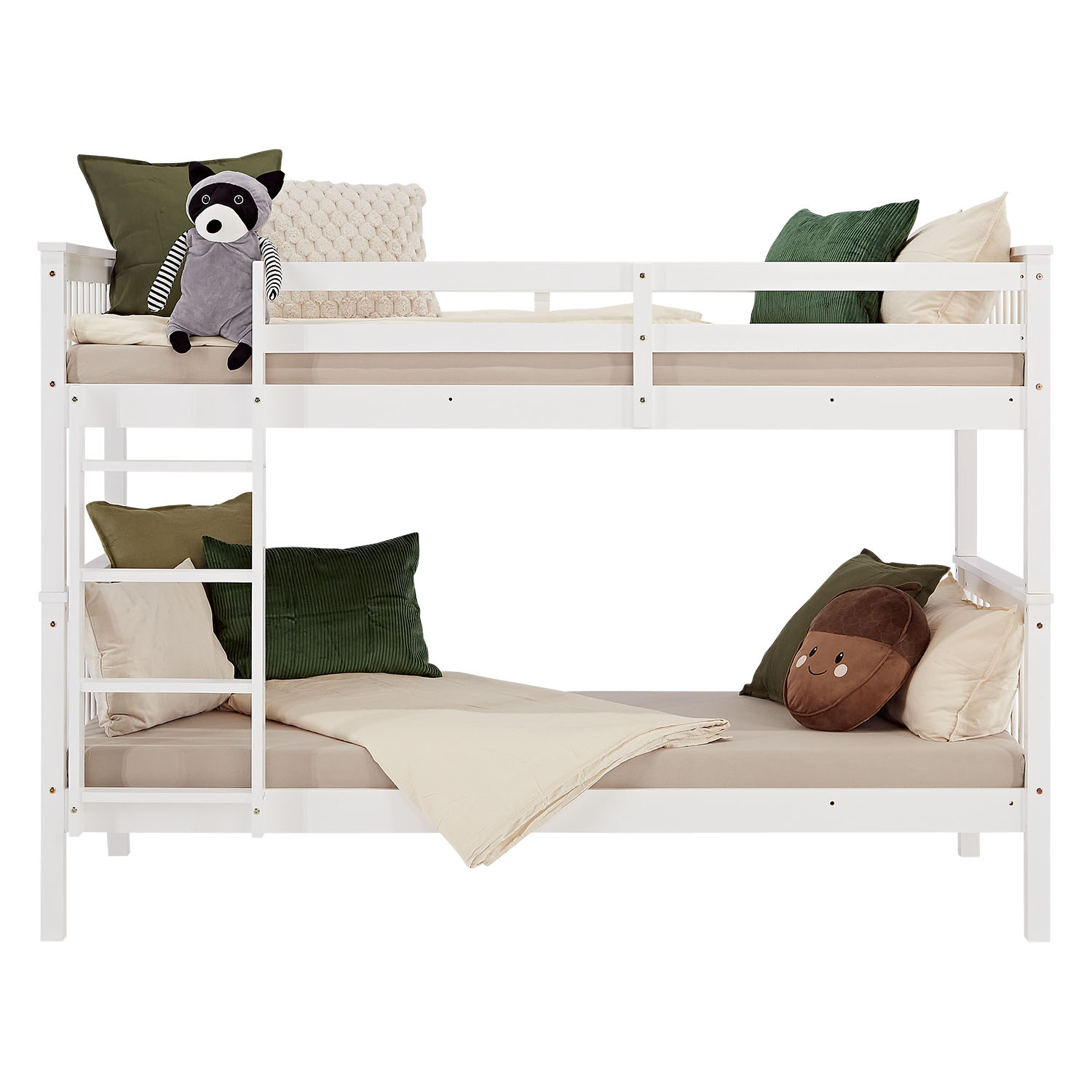 Bunk Bed 90x200 cm White | Kids Bed with Mattress | Fall Protection | Convertible | Massif pine wood