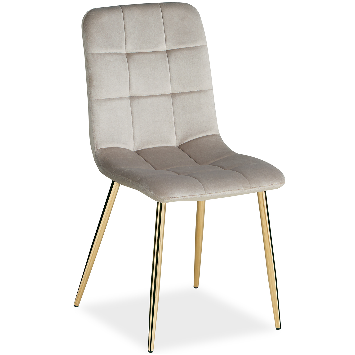 Light Gray Velvet Upholstered Chair with Gold Legs – Elegant Velvet Dining Chair Without Armrests
