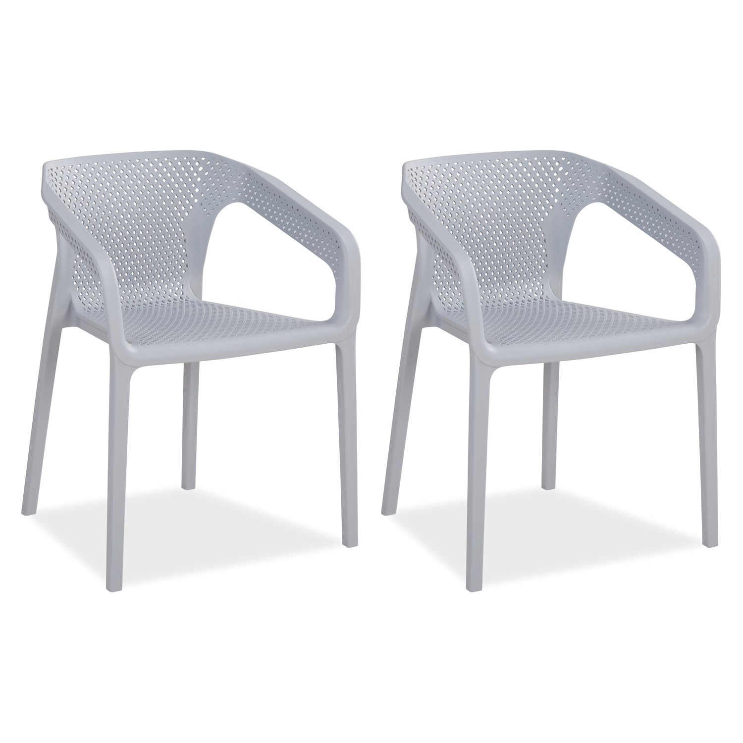 Set of 2 Garden chair with armrests Camping chairs Grey Outdoor chairs Plastic Egg chair Lounger chairs Stacking chairs