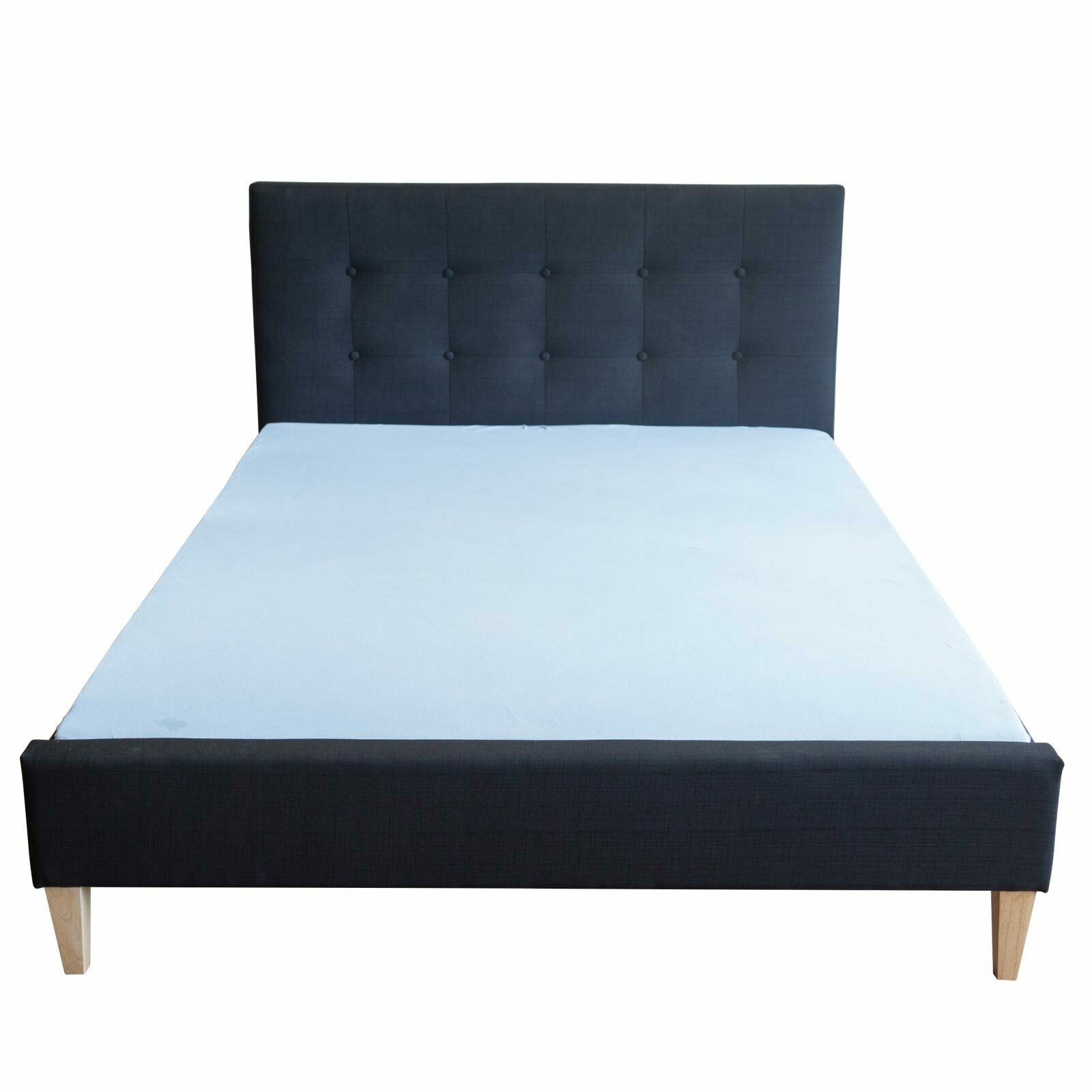 Upholstered bed 140x200 cm black | with slatted frame | double fabric bed frame