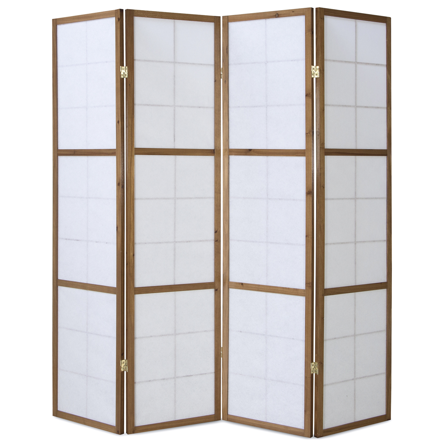 Paravent Brown Shoji Rice Paper White | 4-panel | Wood | Room Divider Partition Privacy Screen