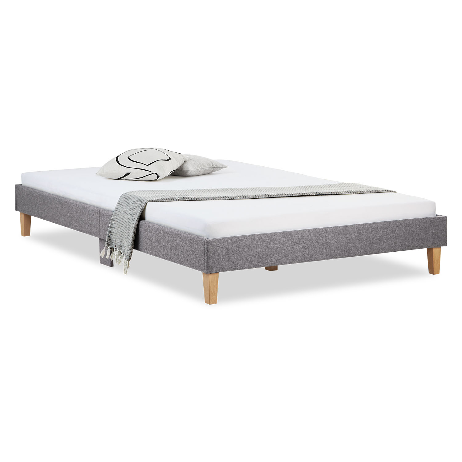 Upholstered bed 140x200 cm grey | futon bed | with slatted frame | with mattress | double fabric bed frame