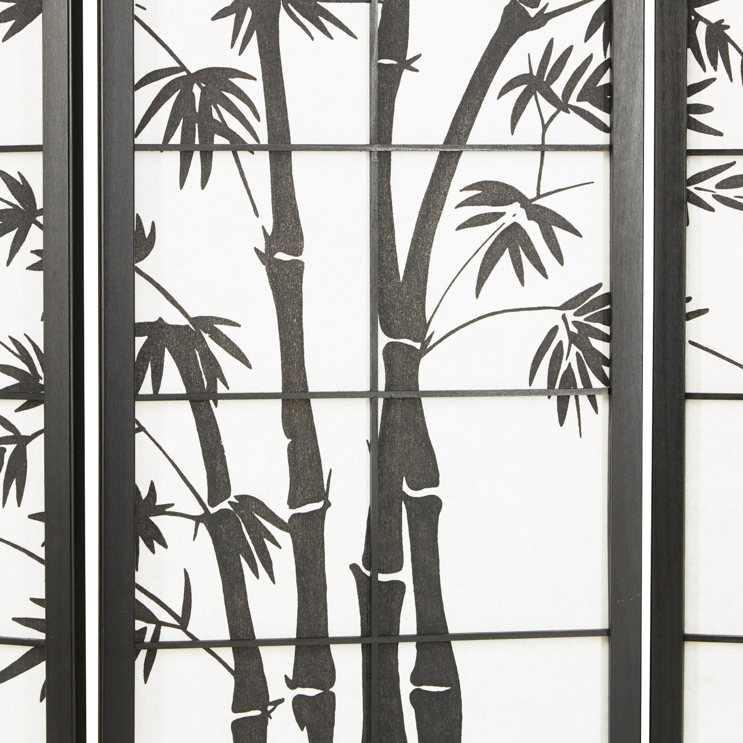 Paravent Black Bamboo Pattern Print | 5-panel | Wood | Room Divider Partition Privacy Screen