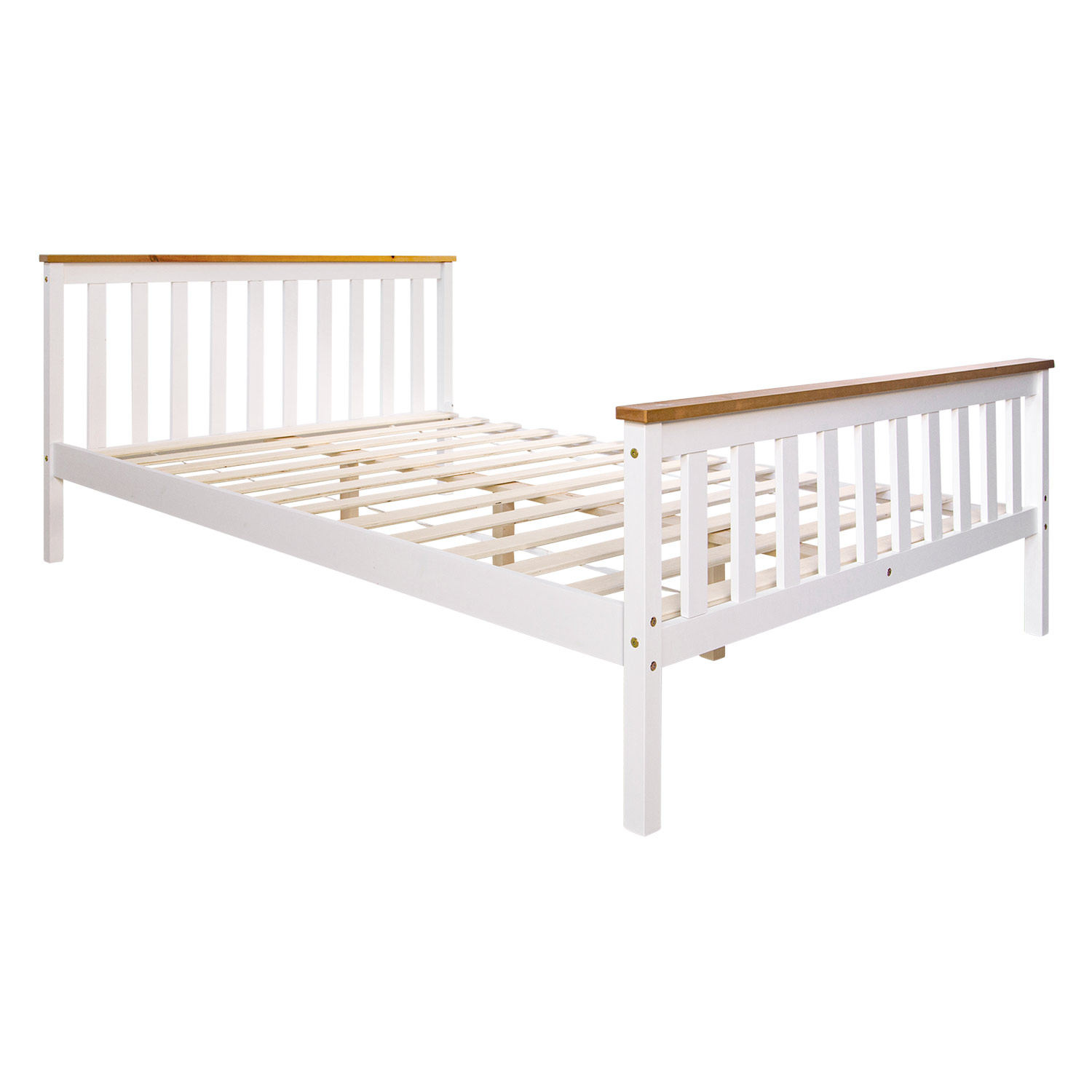 Wood Bed 140x200 cm White Natural | Double Bed | with Slatted Frame | Scandinavian Style | Kids Youth Guest Bedroom