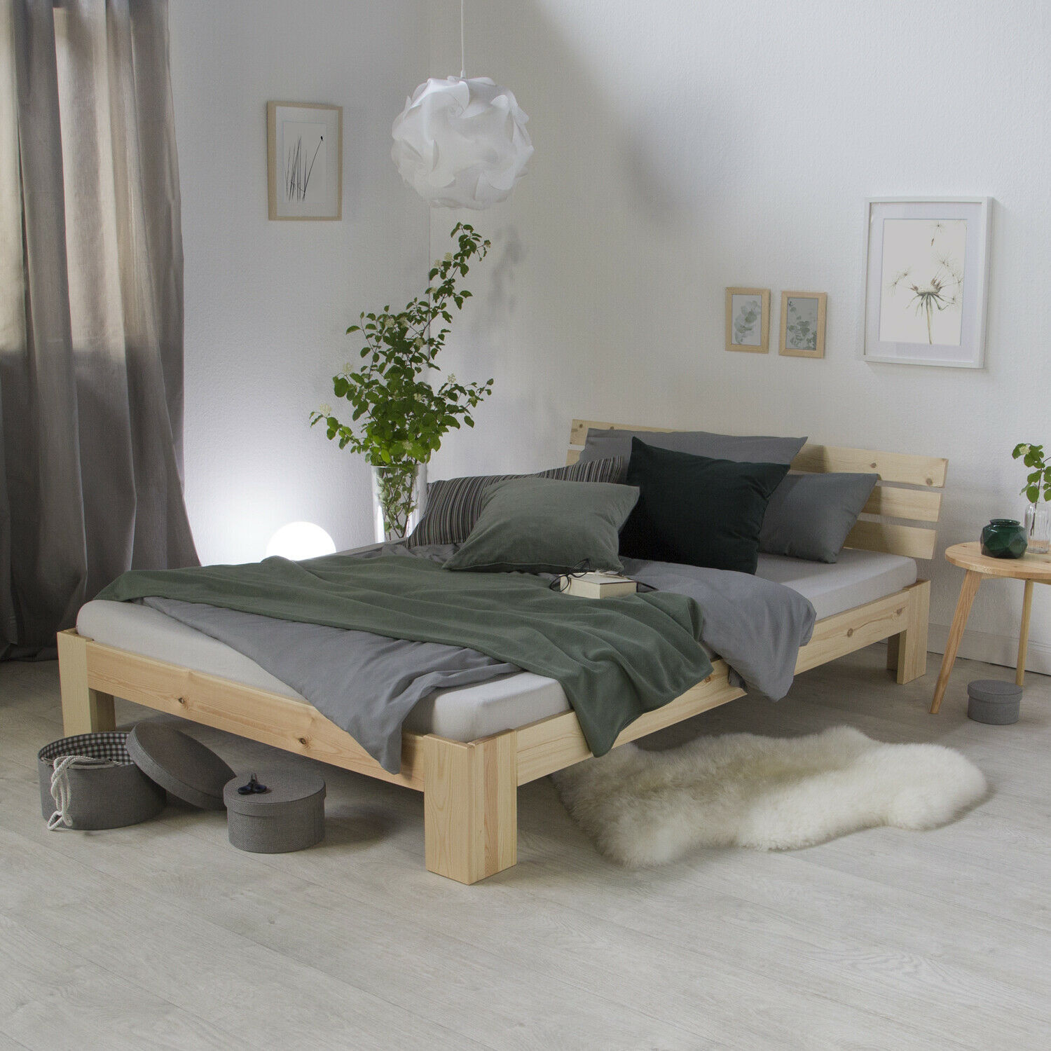 Lit en bois 140 160 180 cm blanc ou naturel Lit double Lit futon Cadre de lit en bois massif