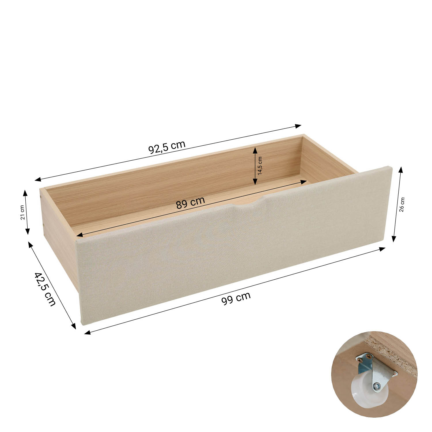 Upholstered bed 140x200 cm beige | with slatted frame | with 2 bed drawers | double fabric bed frame