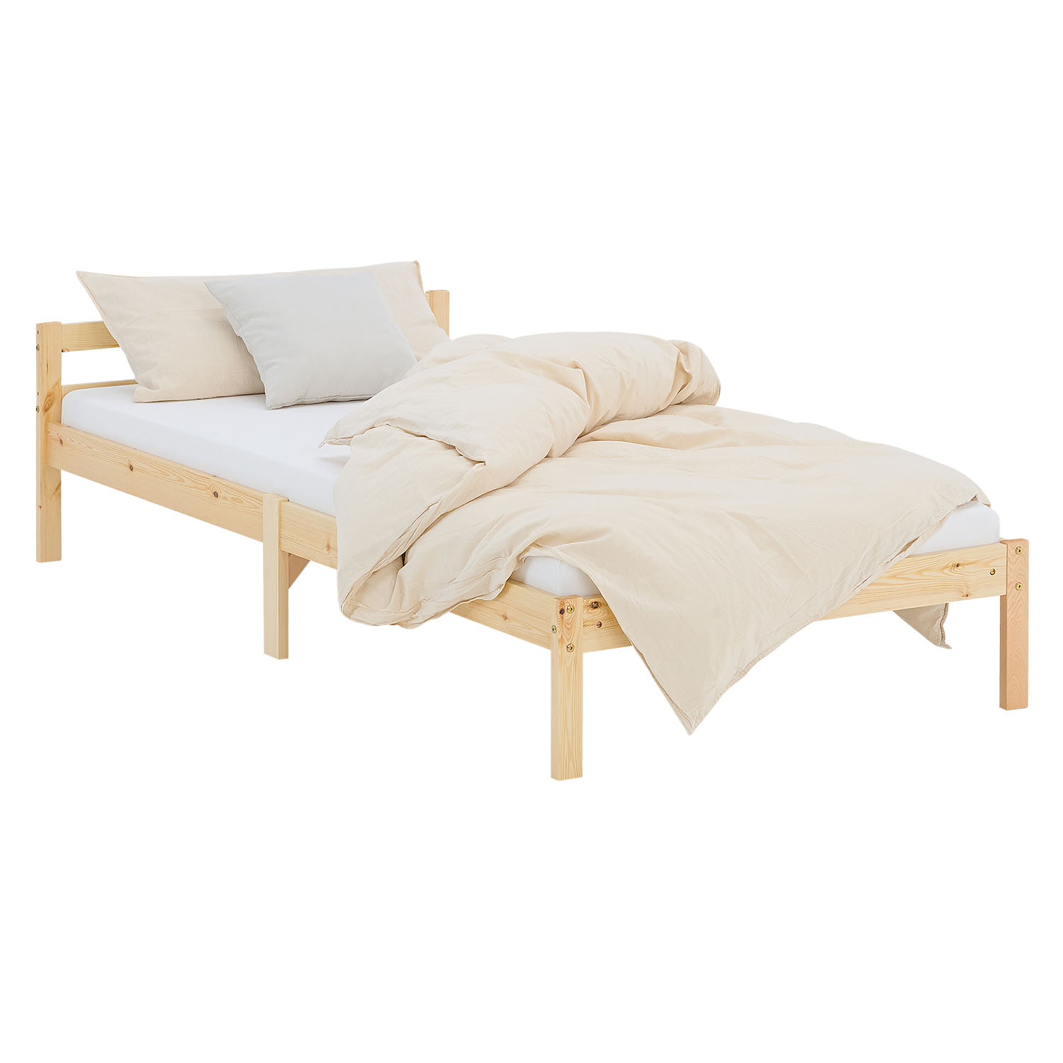 Wooden Bed 90x200 cm Natural – Solid Wood Single Bed with Slatted Base for Teenagers' Rooms, Guest Rooms, and Bedrooms